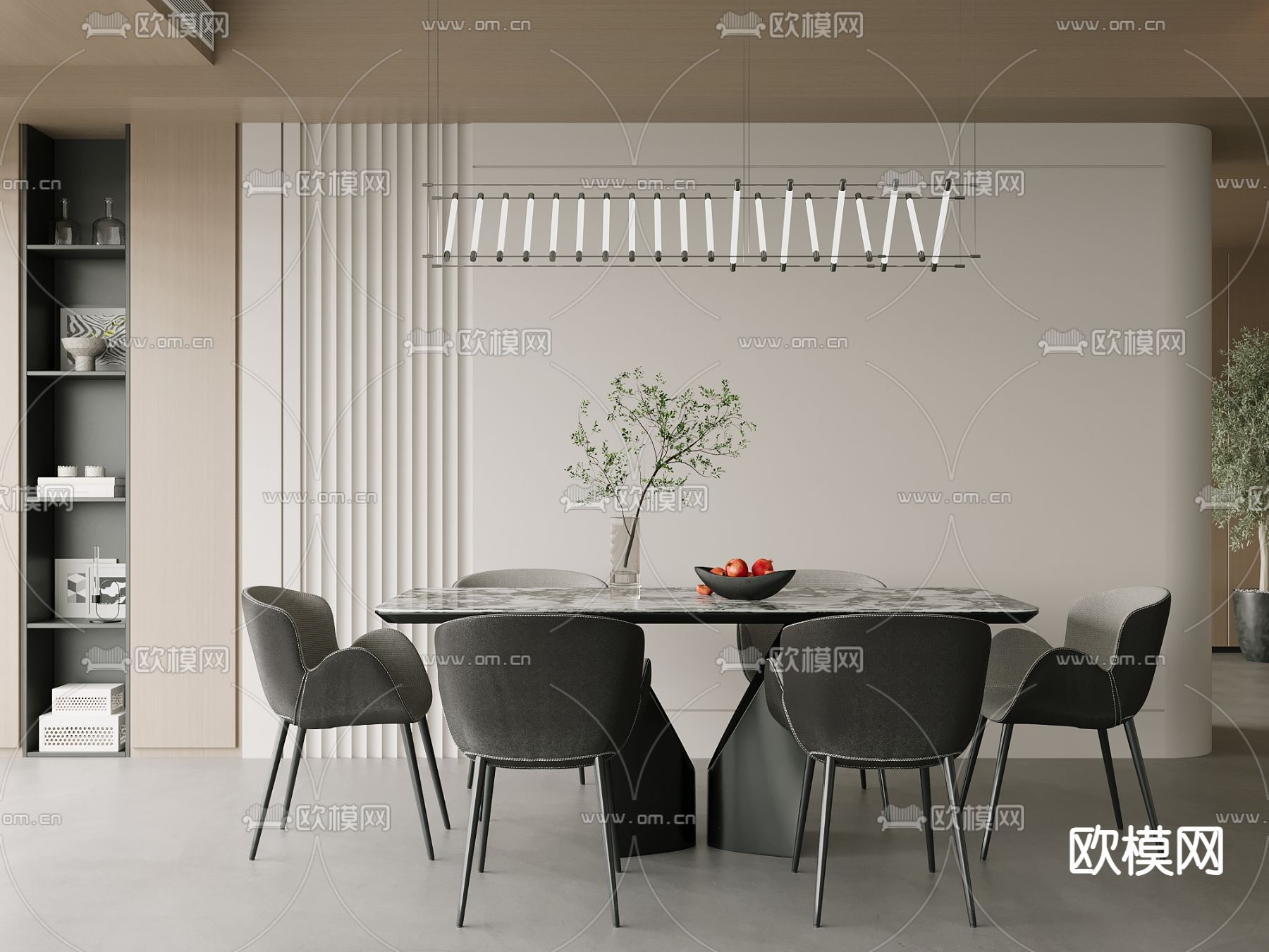 条形餐桌椅 岩板餐桌3d模型下载