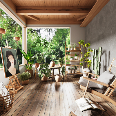  侘寂风别墅阳台su模型 