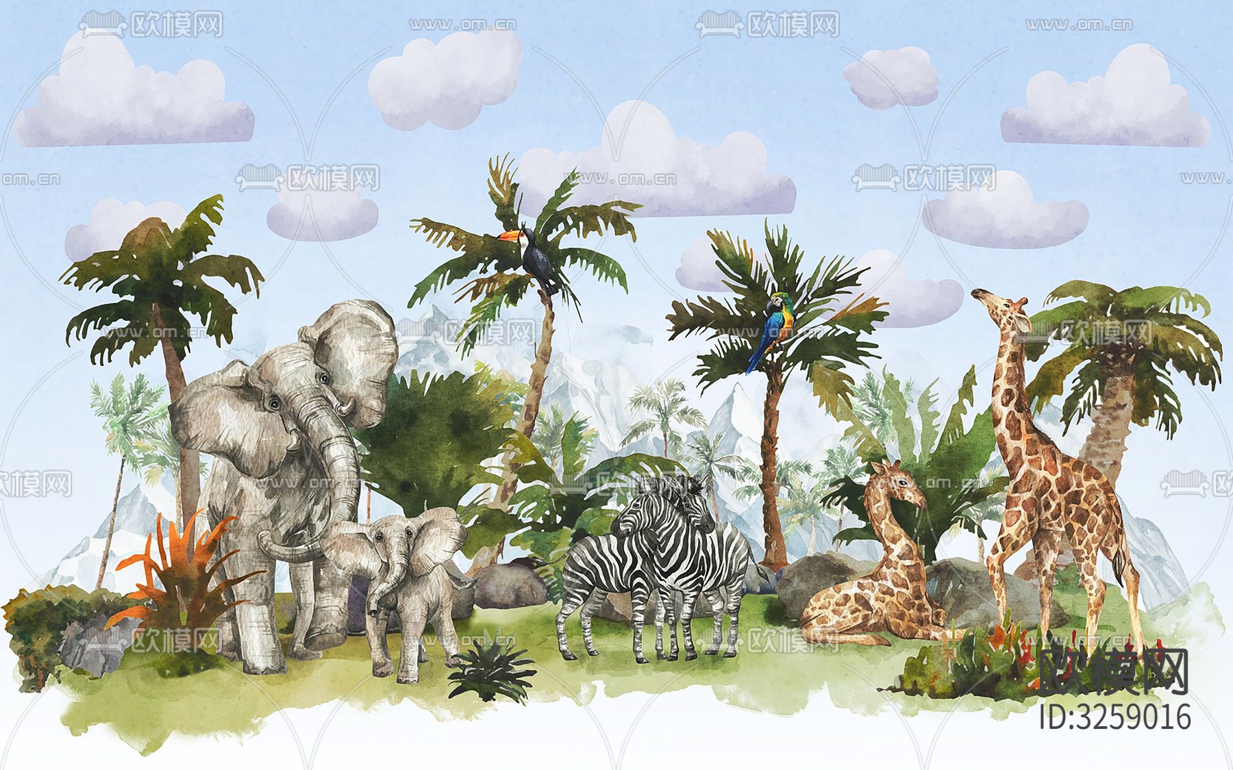 儿童房卡通壁纸贴图下载（渲染图8）