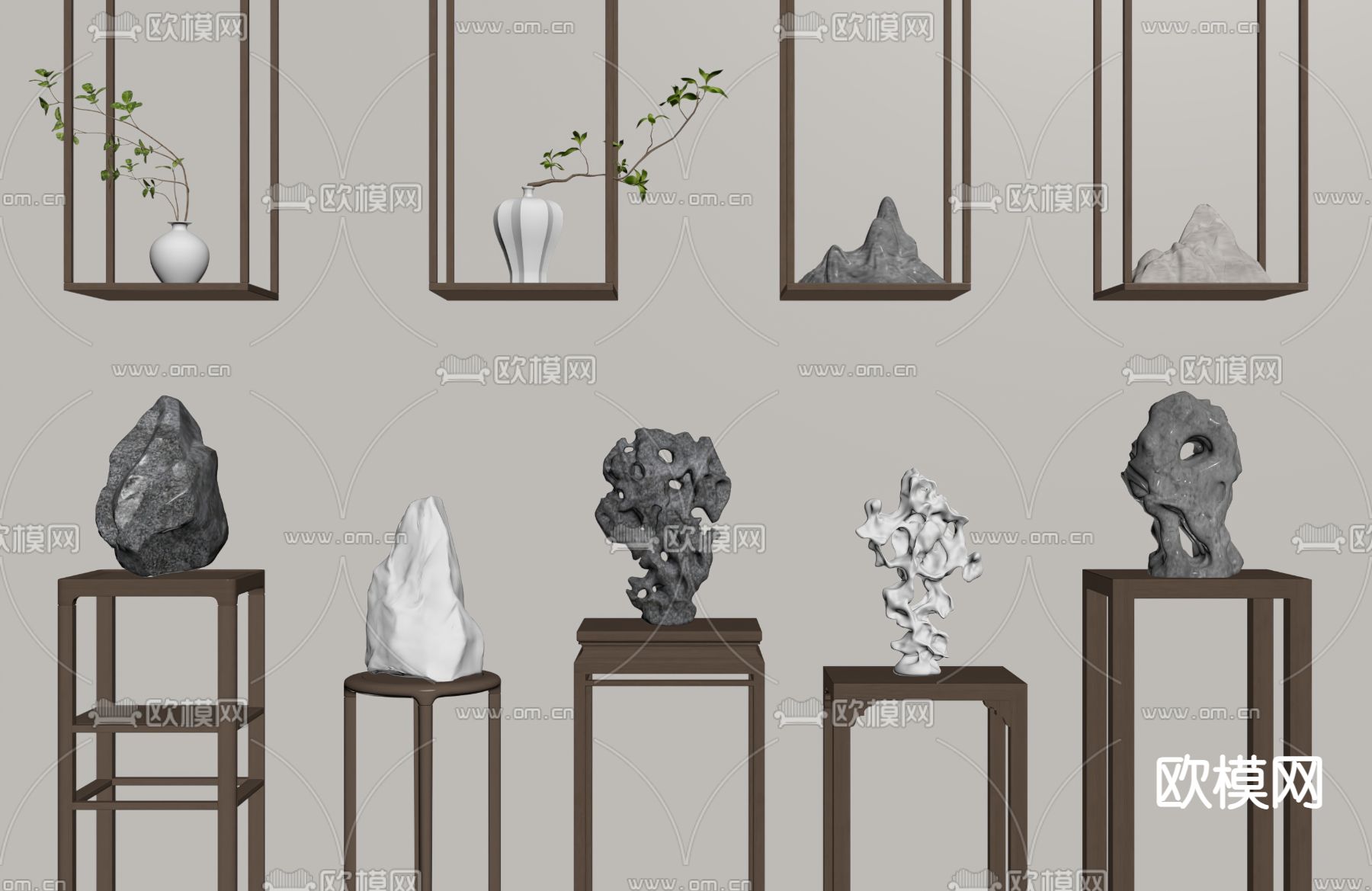 新中式石头摆件su模型下载（渲染图1）