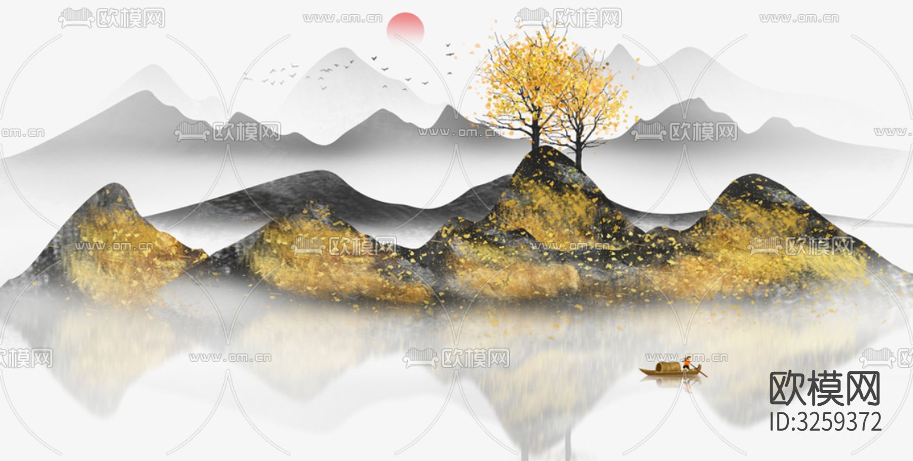 现代中式山水装饰画贴图下载（渲染图5）