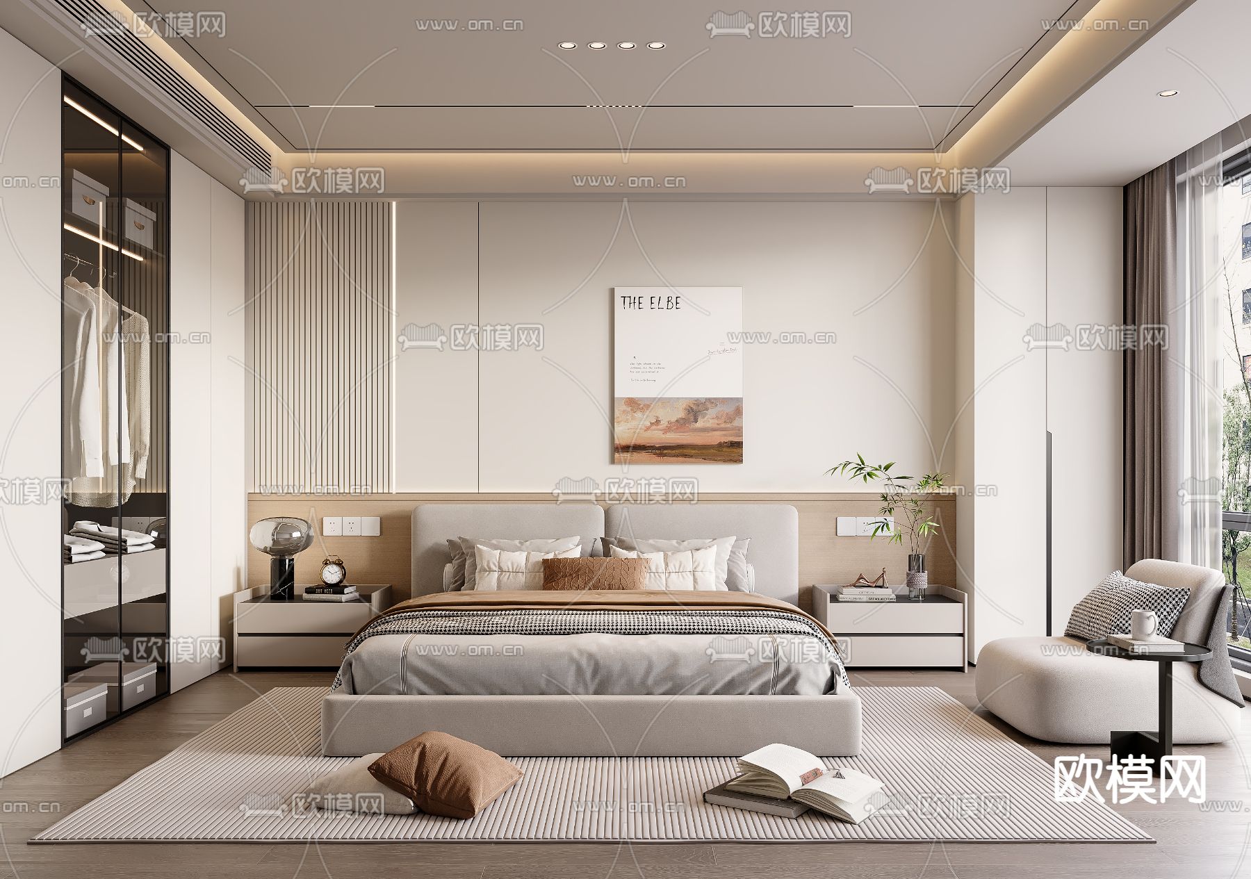 现代卧室 主人房3d模型下载