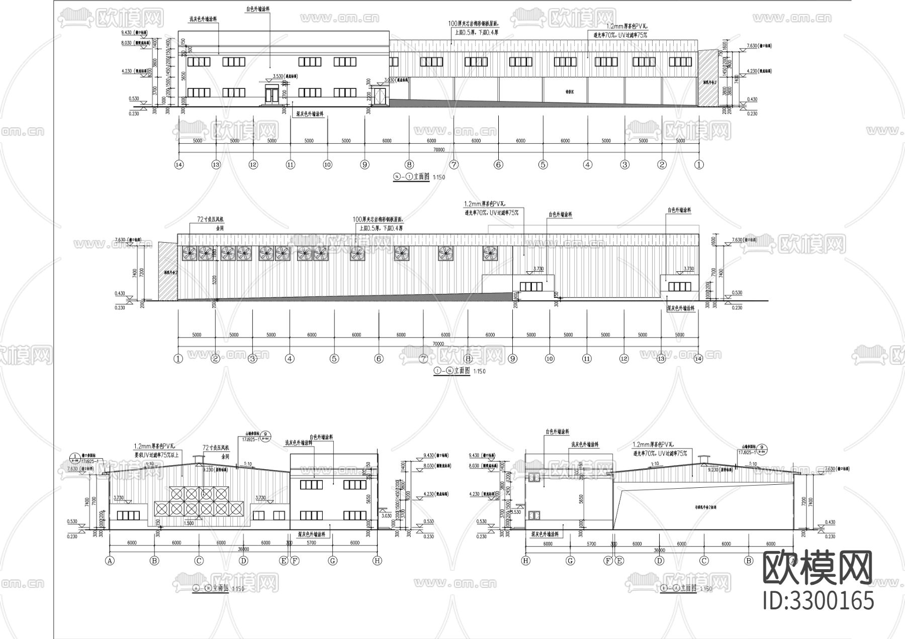 牛场改扩建项目建筑cad施工图下载（渲染图4）