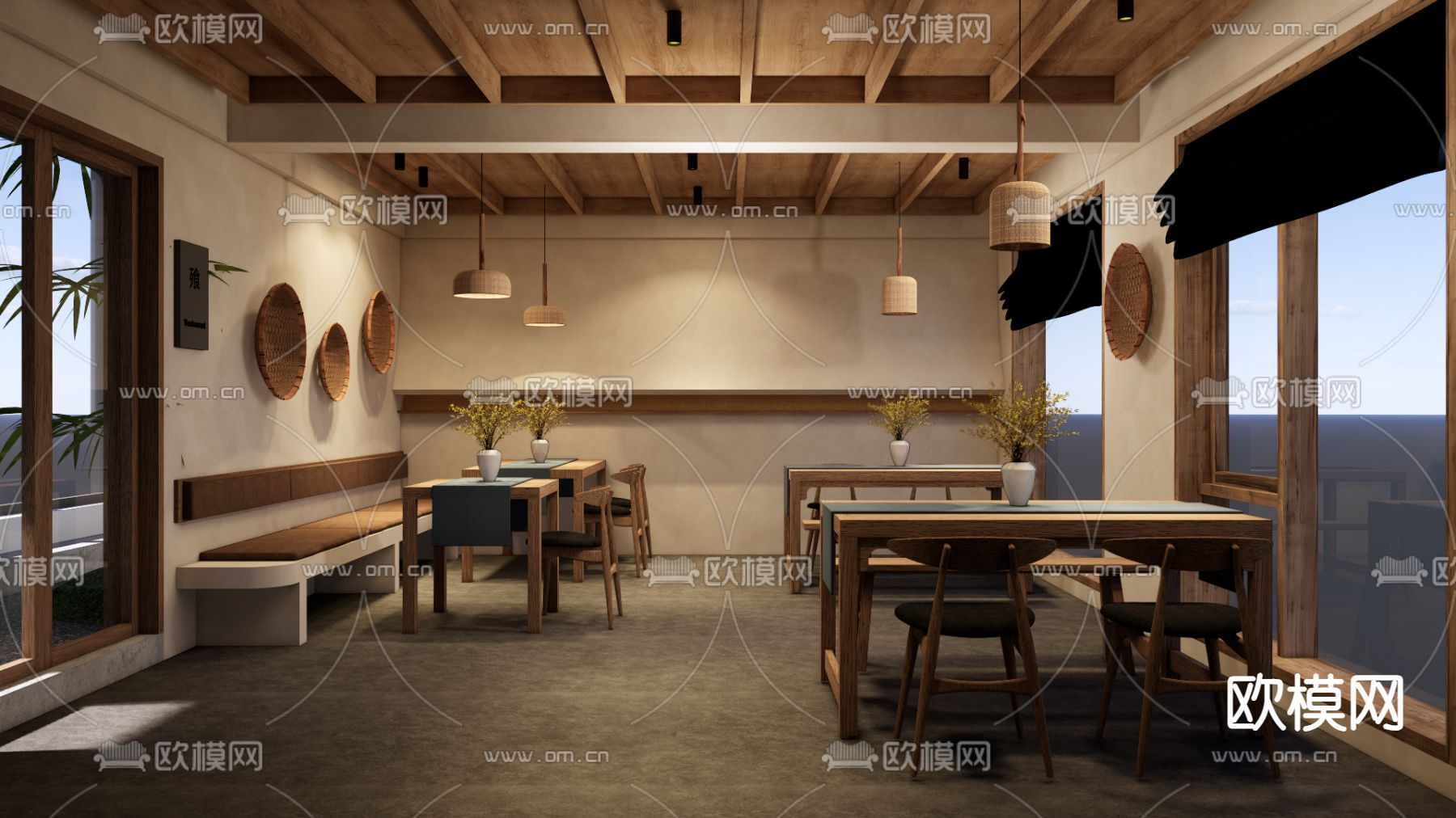 侘寂民宿餐厅su模型下载（渲染图2）