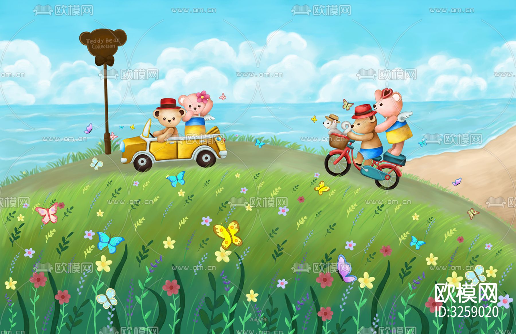 儿童房卡通壁纸贴图下载（渲染图6）