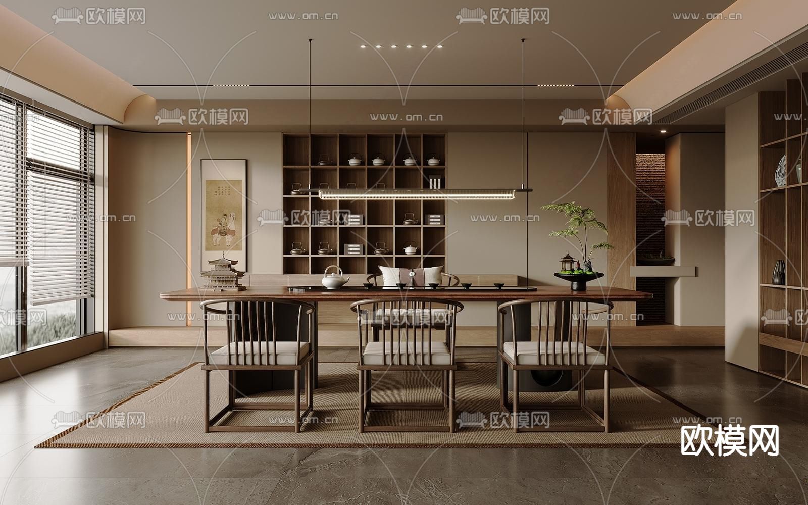 新中式茶室3d模型下载