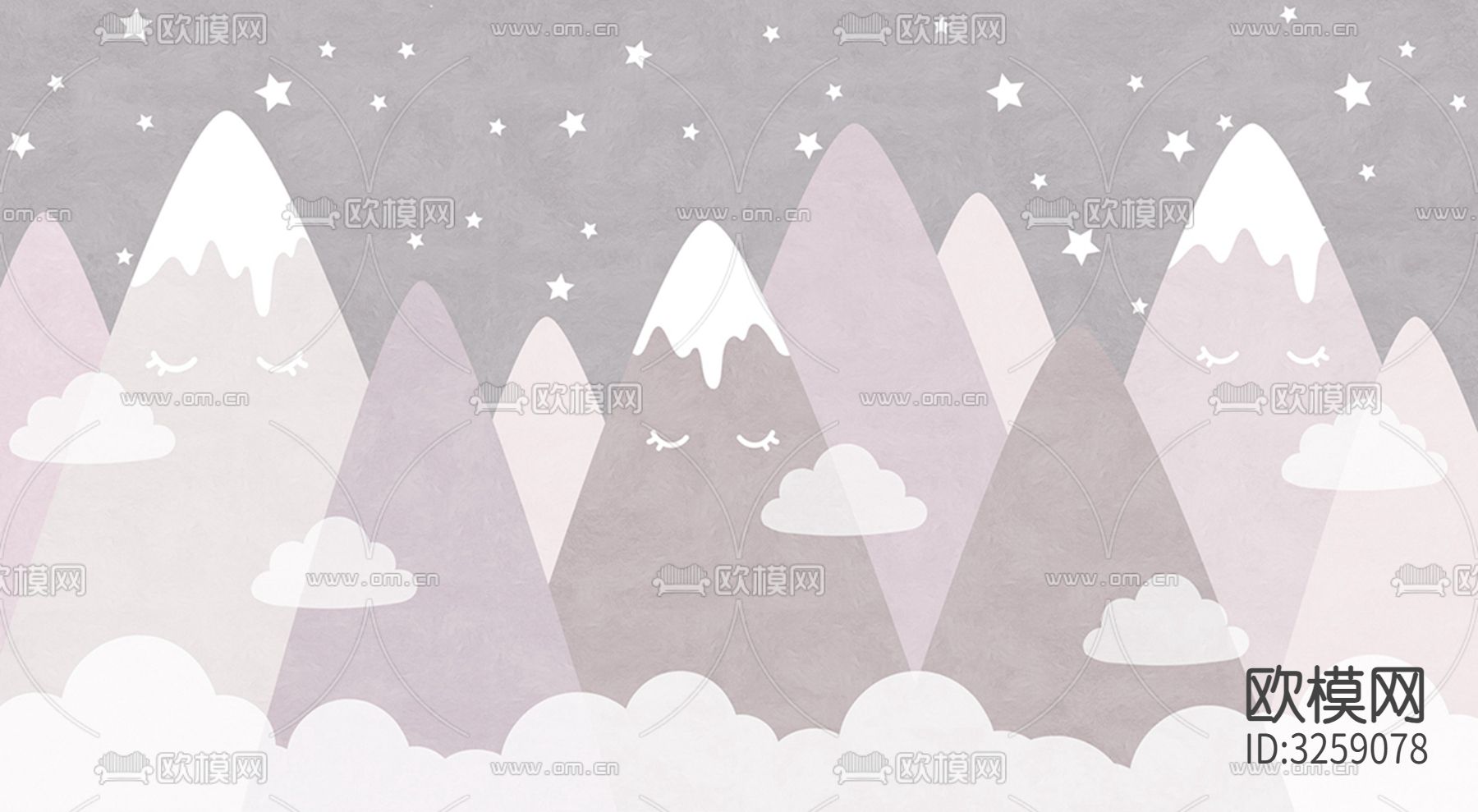 儿童房卡通壁纸贴图下载（渲染图1）