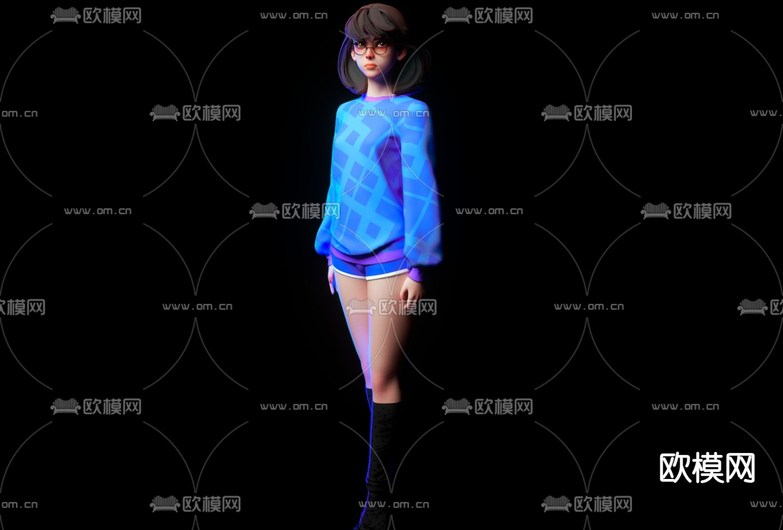 气质女孩 虚拟人物 站姿少女3d模型下载（渲染图2）