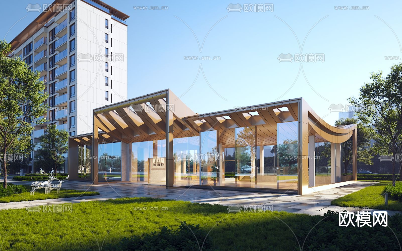 售楼处廊架 长廊3d模型下载