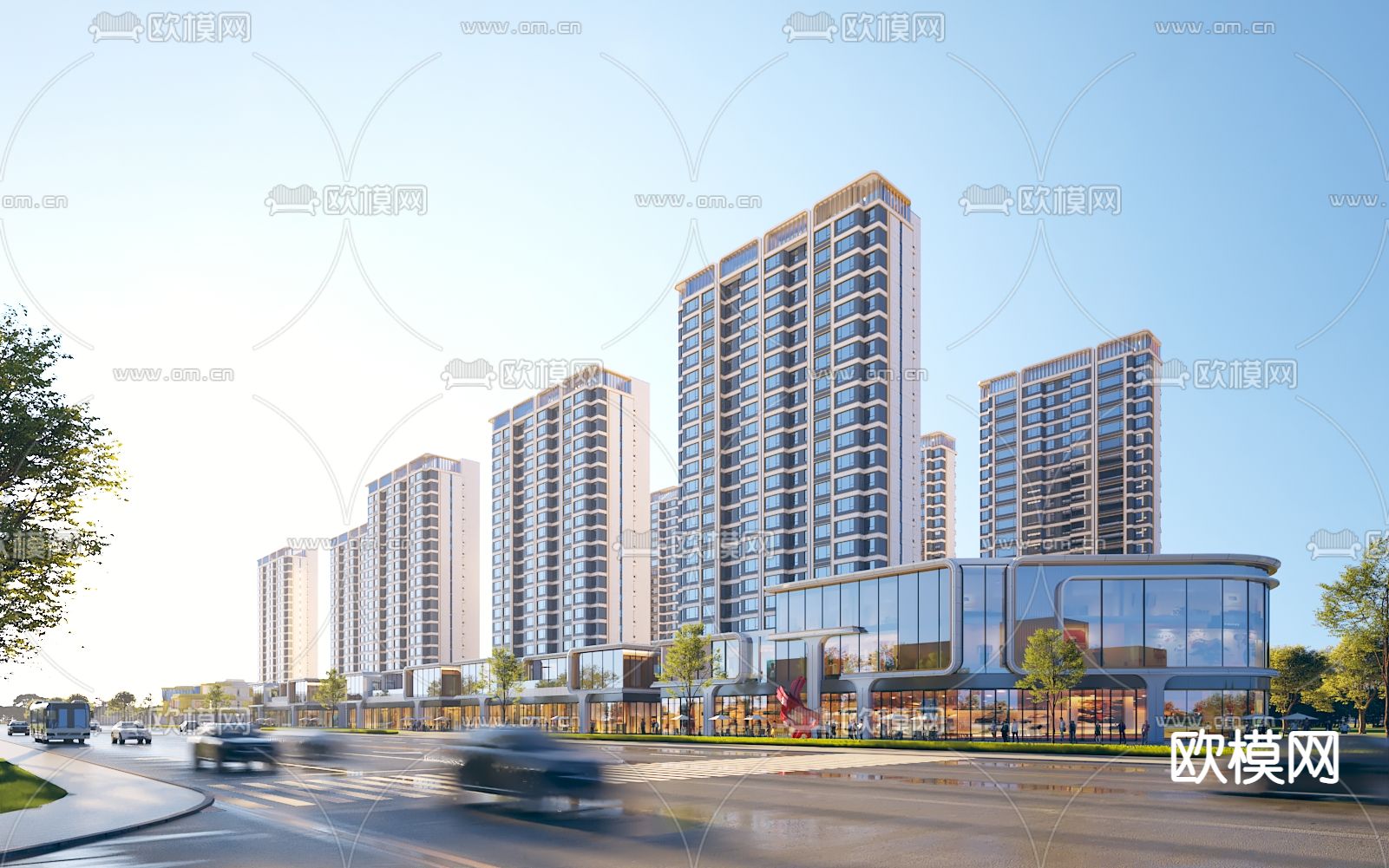 现代商业街 高层住宅3d模型下载