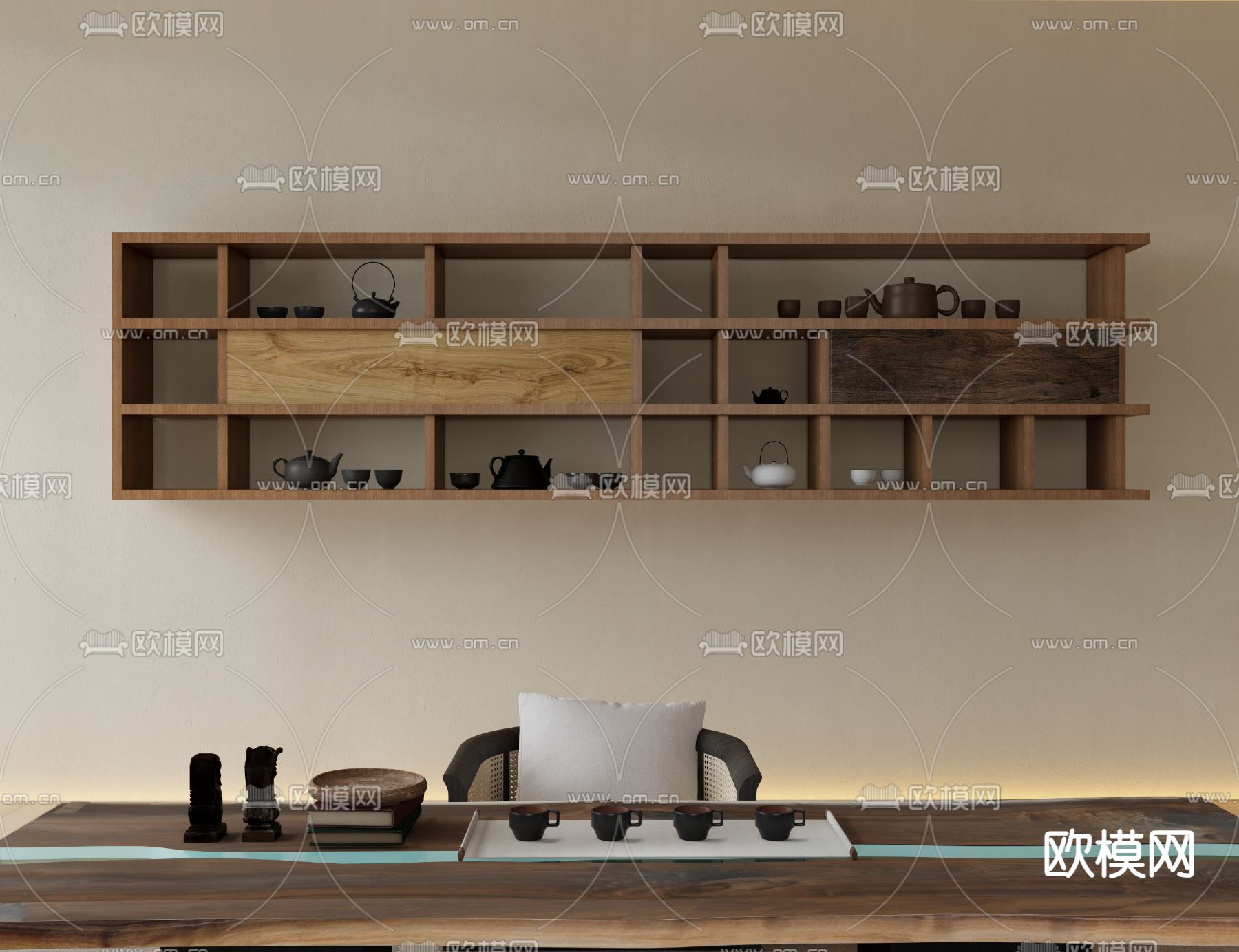 新中式茶柜 壁柜3d模型下载