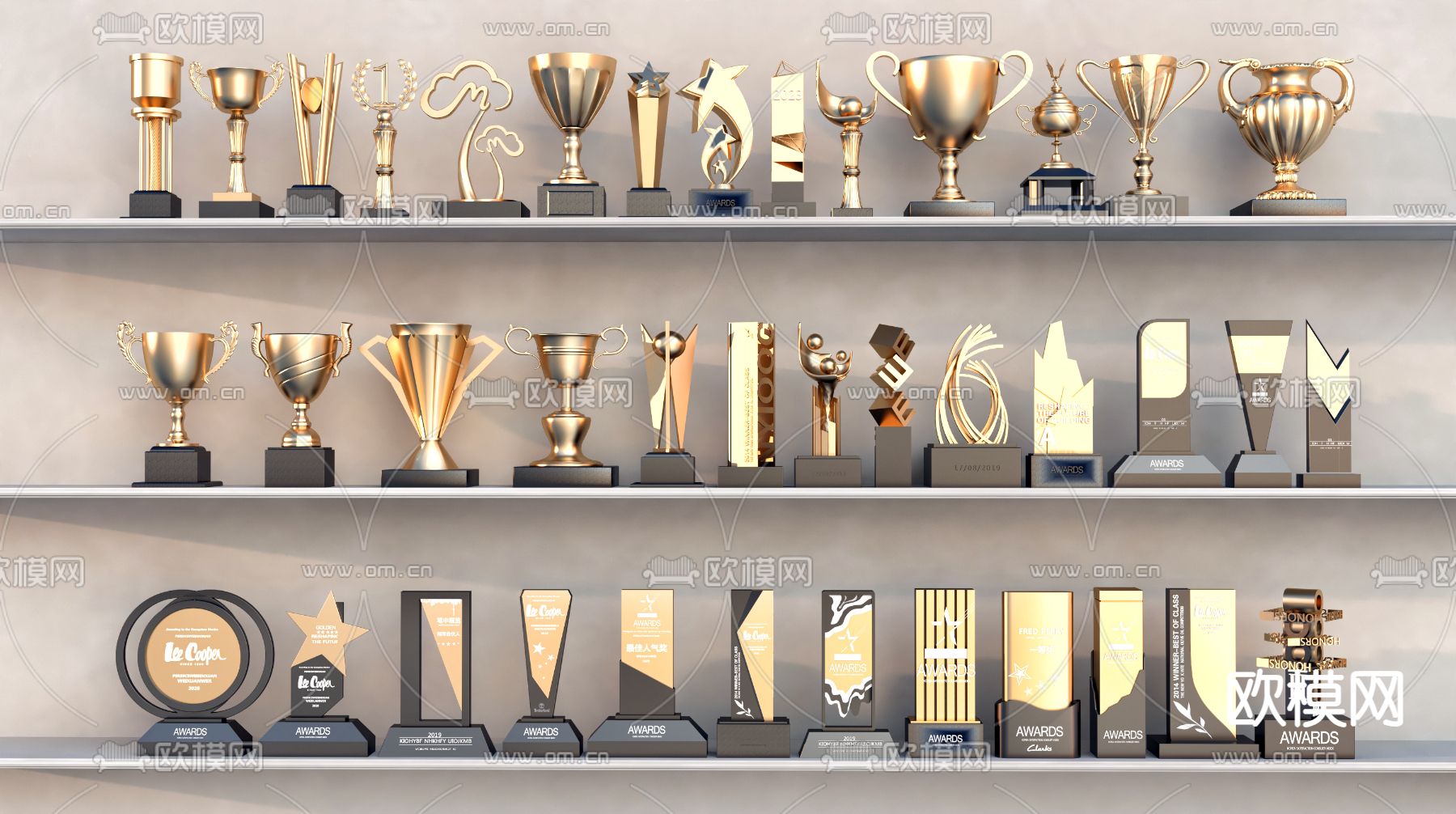 荣誉证书 锦旗 奖杯 奖牌3d模型下载