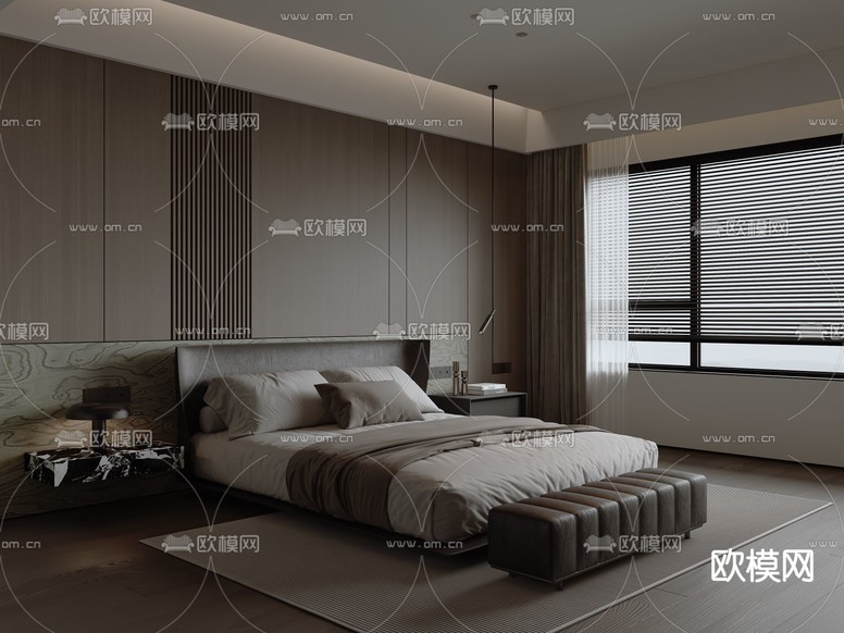 现代卧室 主人房3d模型下载
