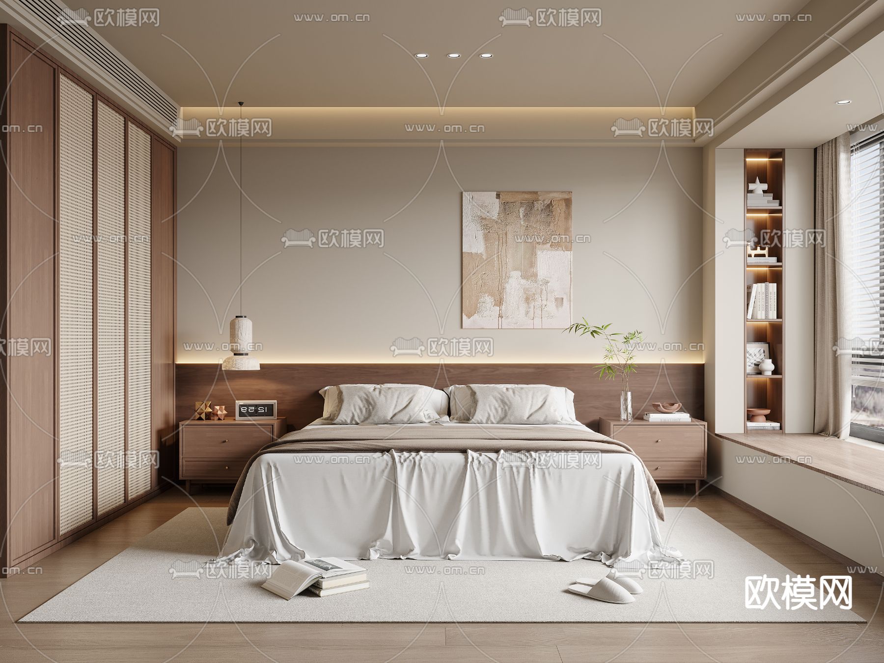 侘寂风卧室 主人房3d模型下载