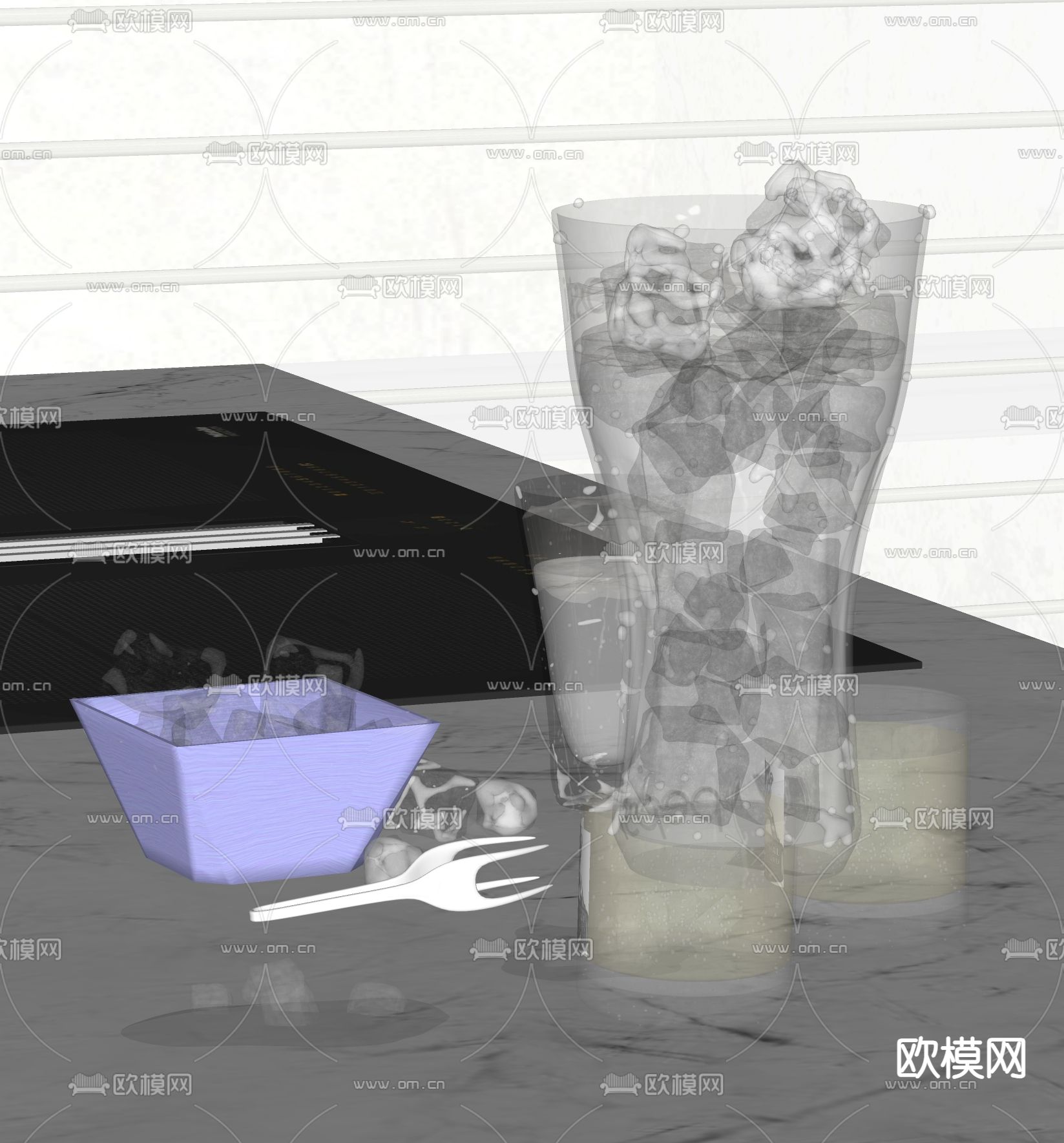 水杯 可乐 饮料 冰块su模型下载（渲染图1）