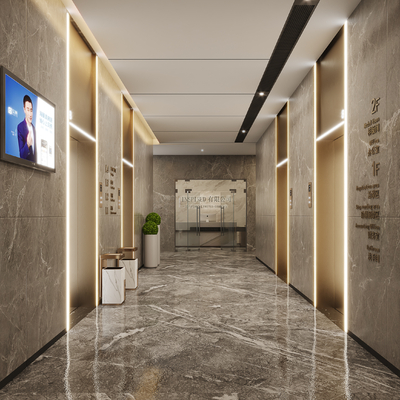  现代电梯厅su模型 