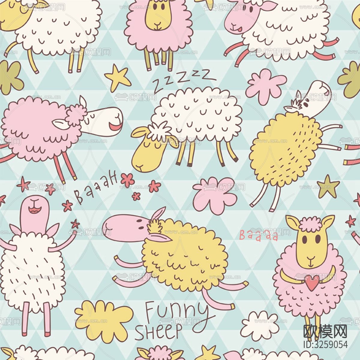 儿童房卡通壁纸贴图下载（渲染图6）