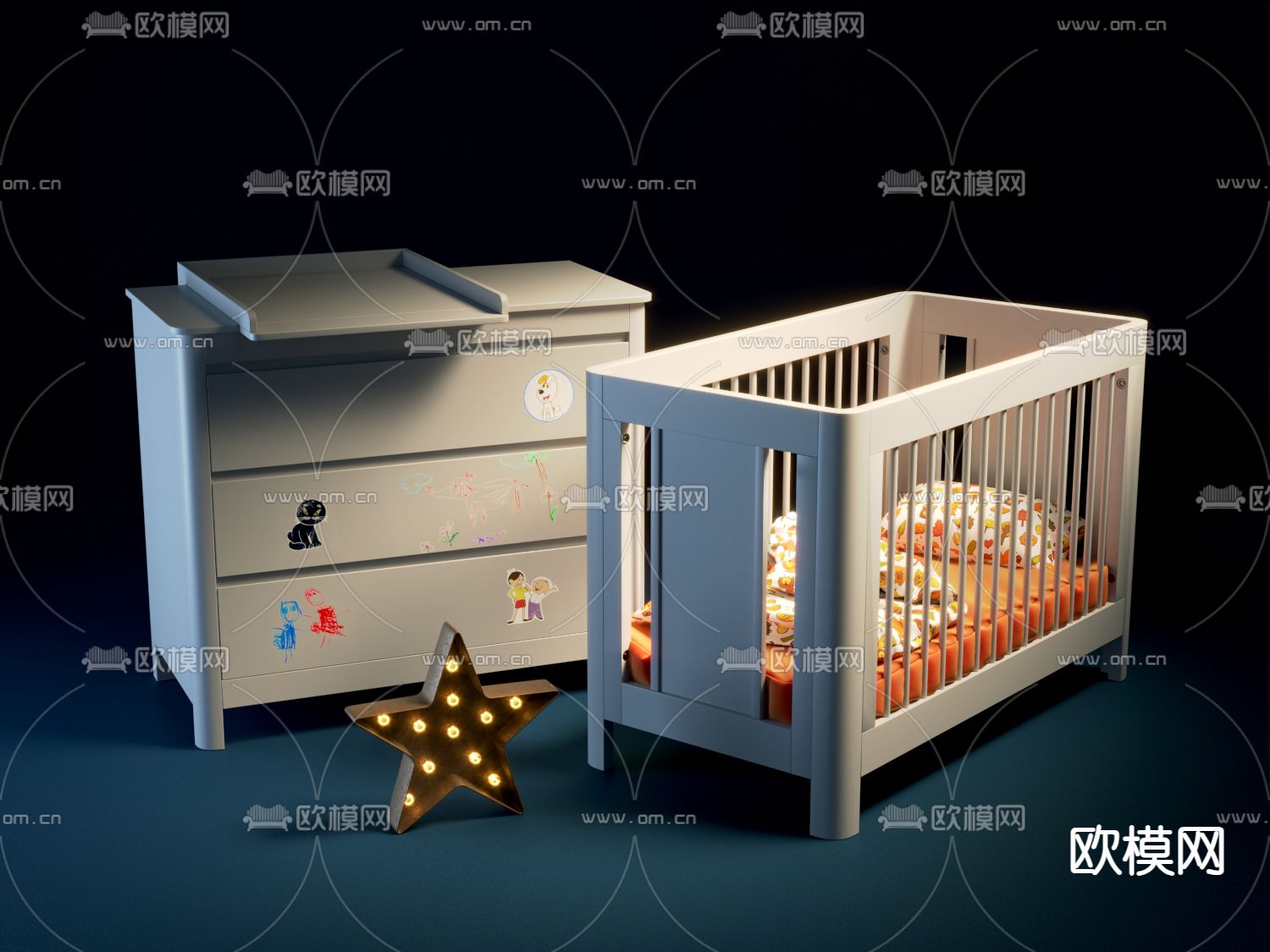 婴儿床 护栏床 围栏床3d模型下载