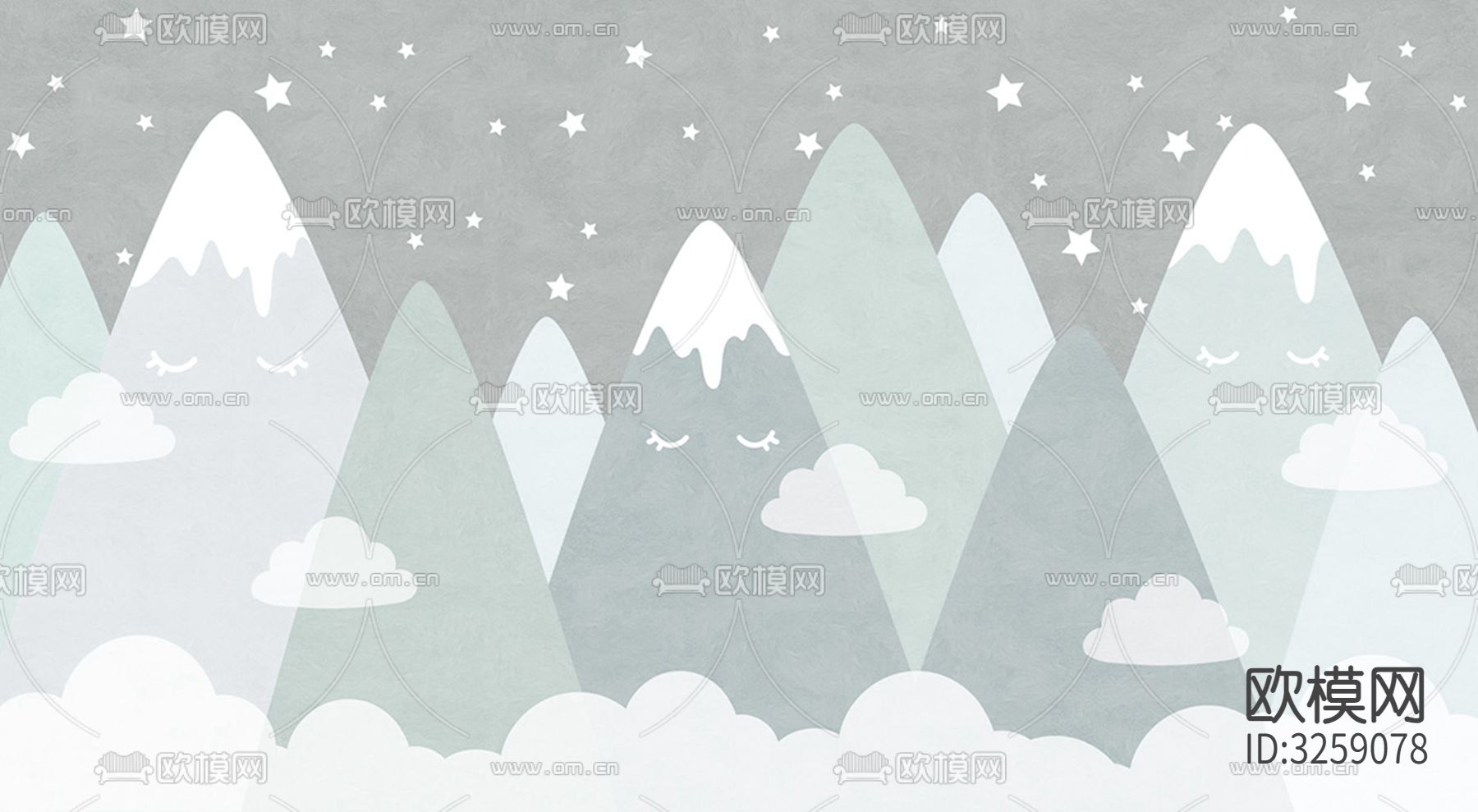 儿童房卡通壁纸贴图下载（渲染图2）