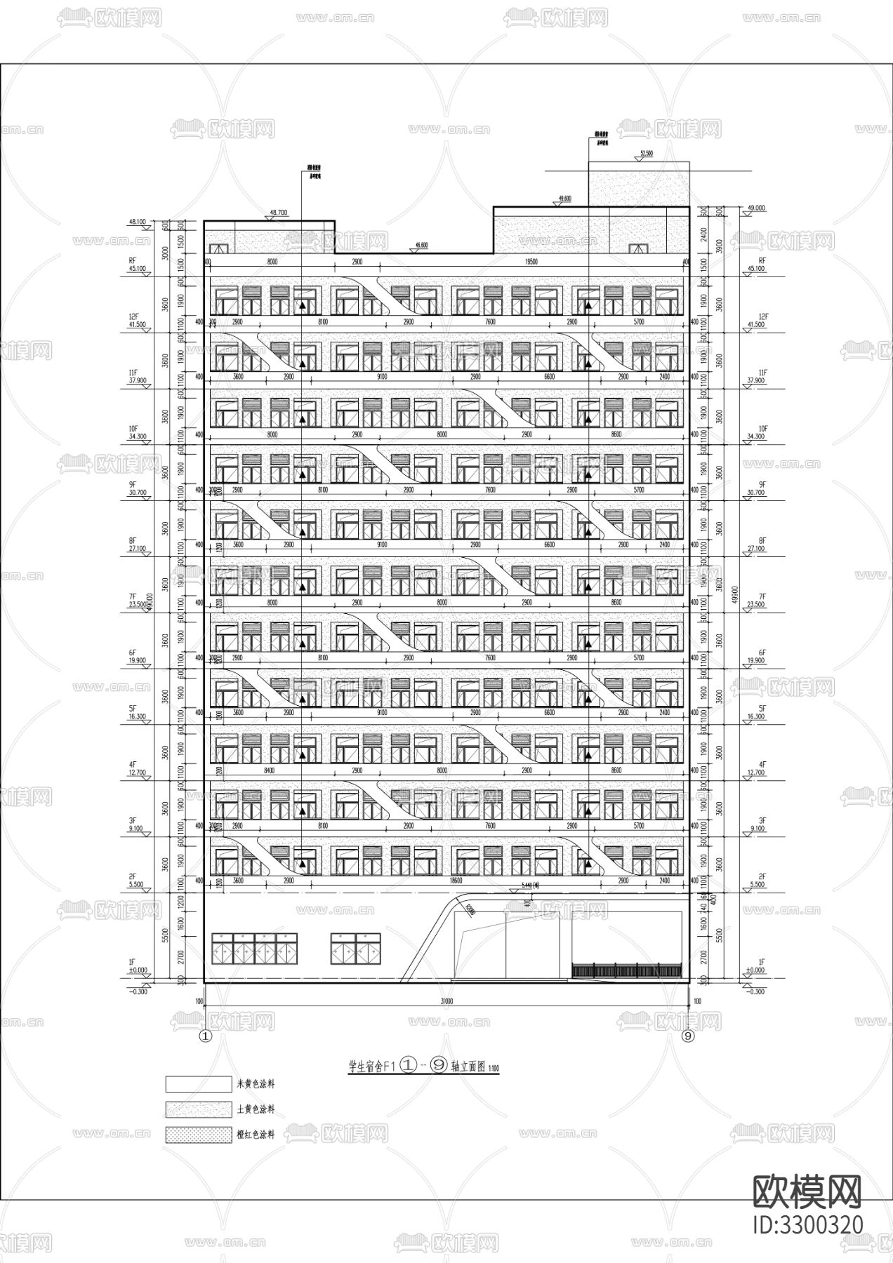 中学12层学生宿舍建筑cad施工图下载（渲染图4）