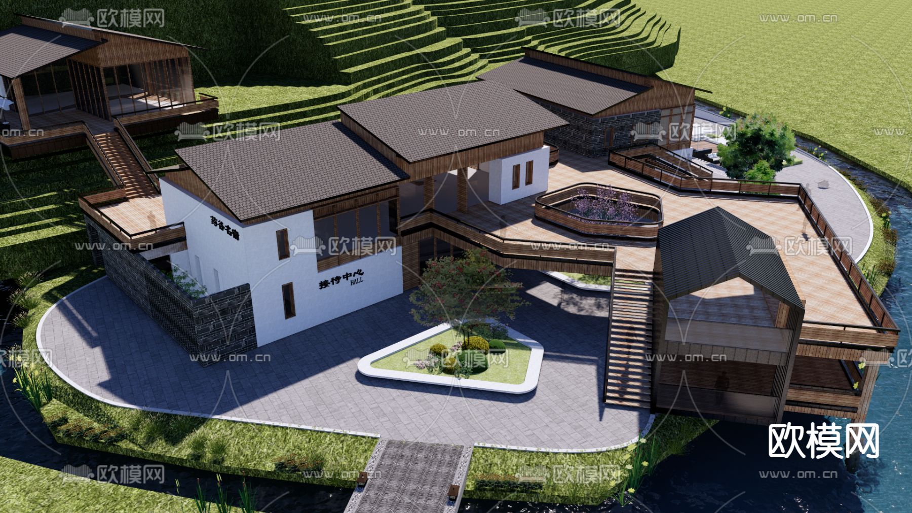 新中式民宿建筑su模型下载（渲染图2）