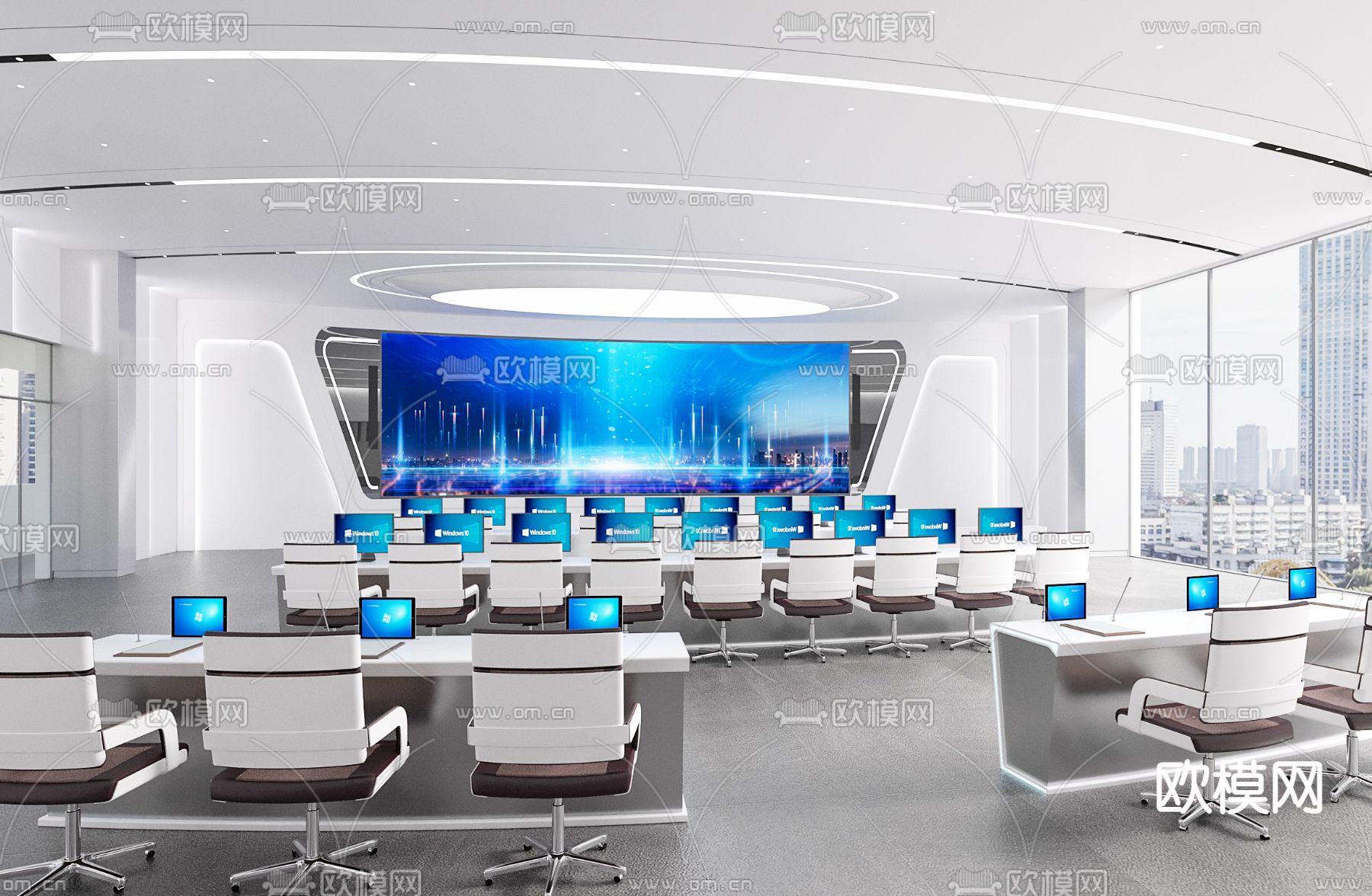 现代 指挥室 控制室3d模型下载（渲染图1）