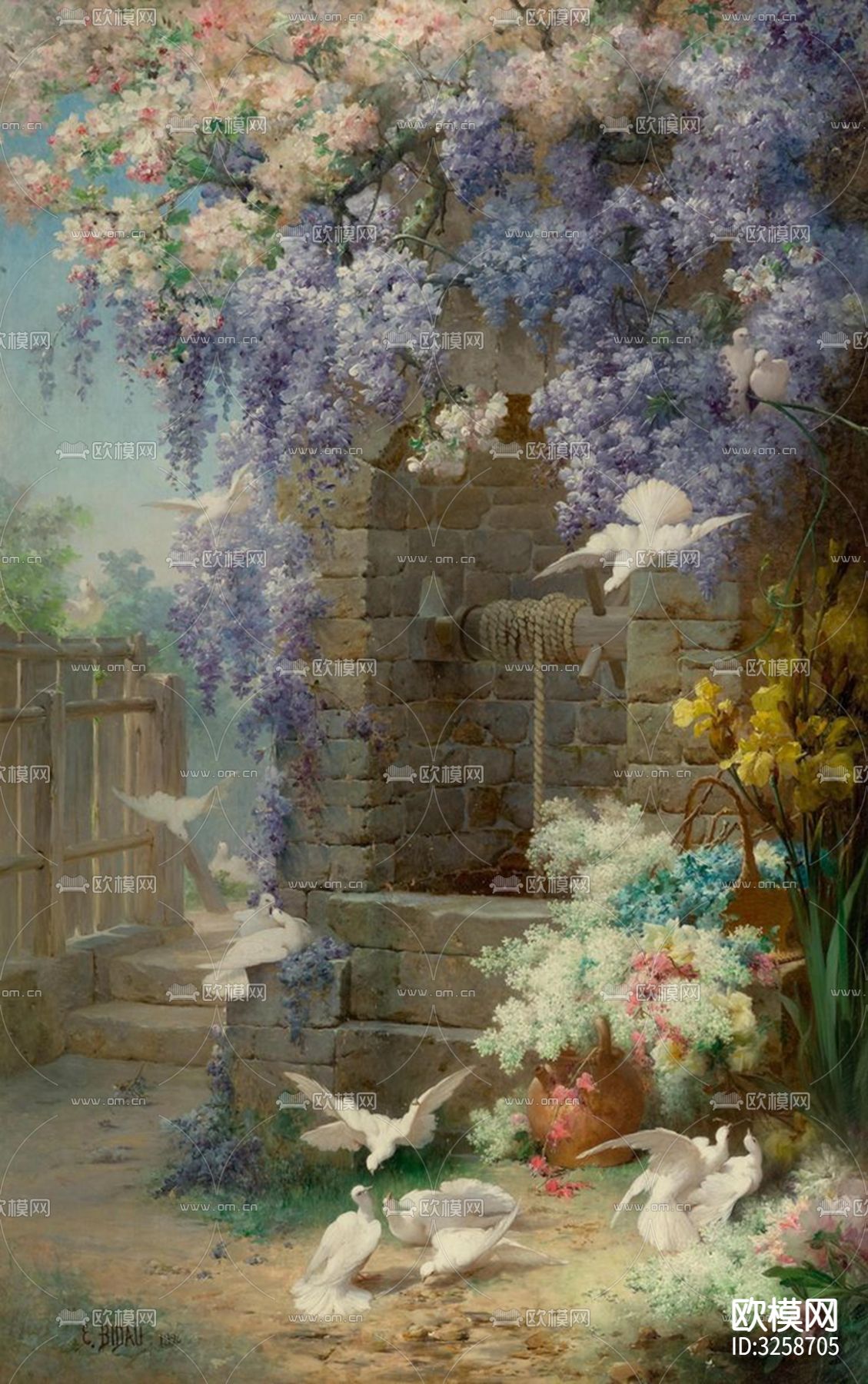 欧式建筑风景油画挂画贴图下载（渲染图8）