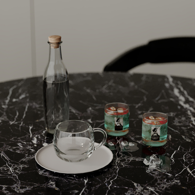  水杯 冰块 玻璃瓶 托盘su模型 