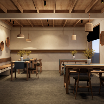  侘寂民宿餐厅su模型 