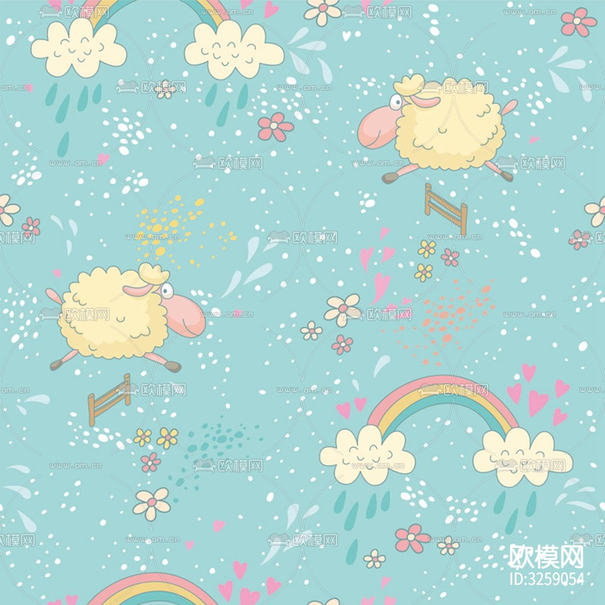 儿童房卡通壁纸贴图下载（渲染图7）