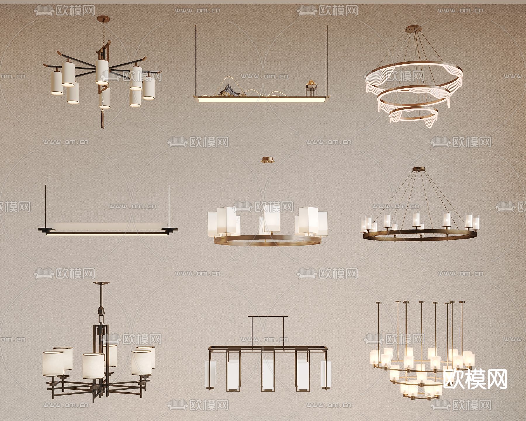 新中式 吊灯3d模型下载