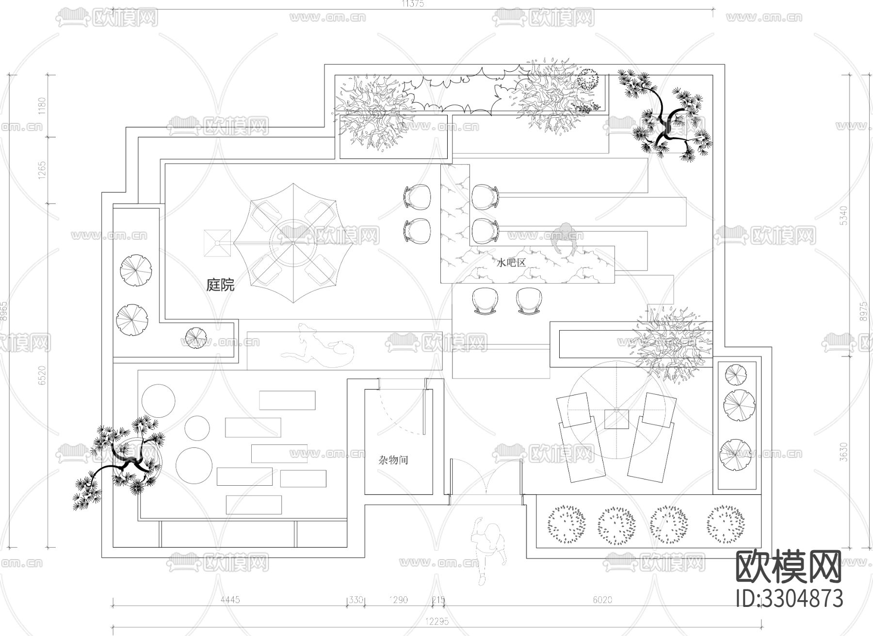 别墅庭院花园平面图下载（渲染图2）