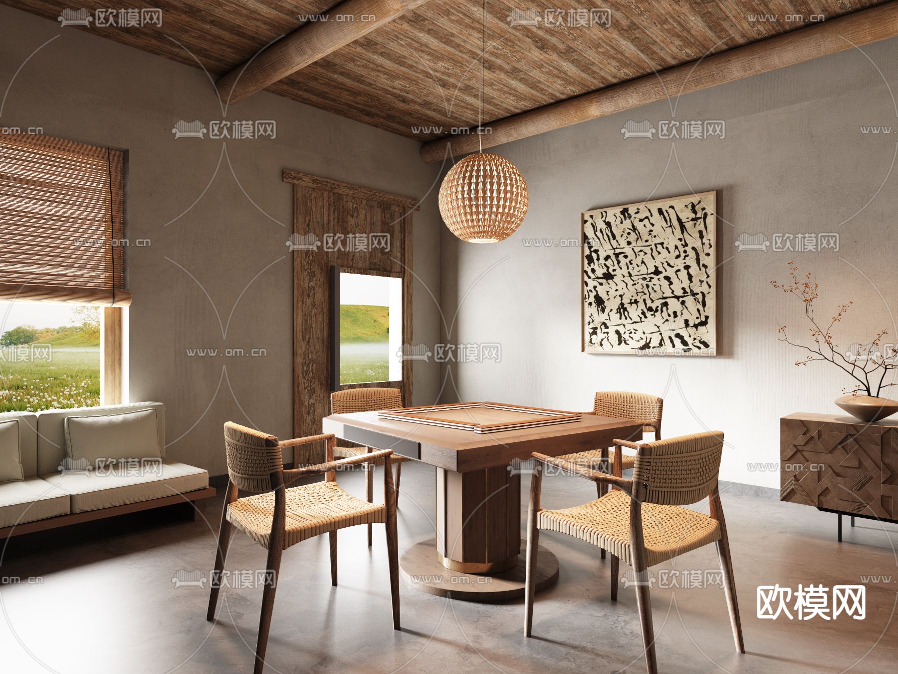 侘寂棋牌室su模型下载（渲染图4）