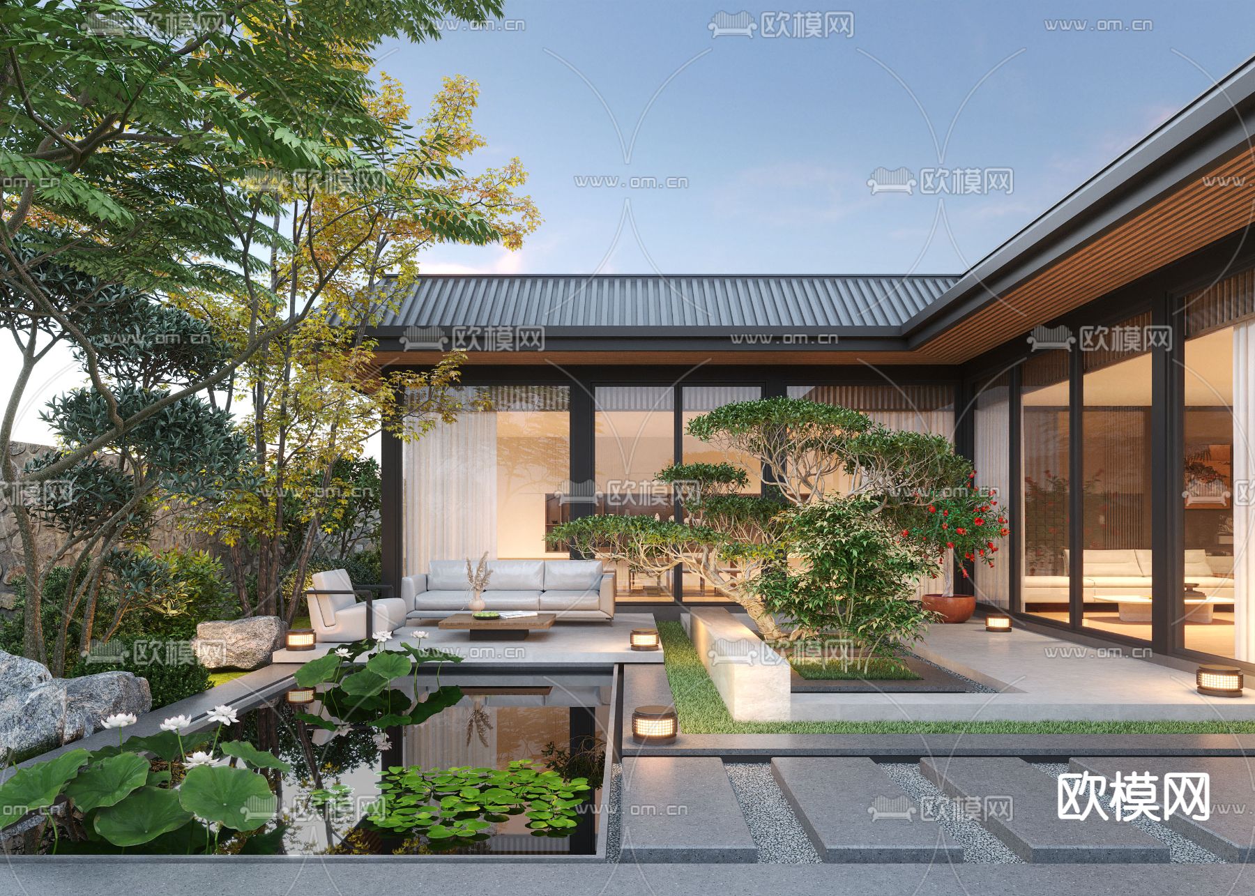 别墅庭院 庭院水景3d模型下载