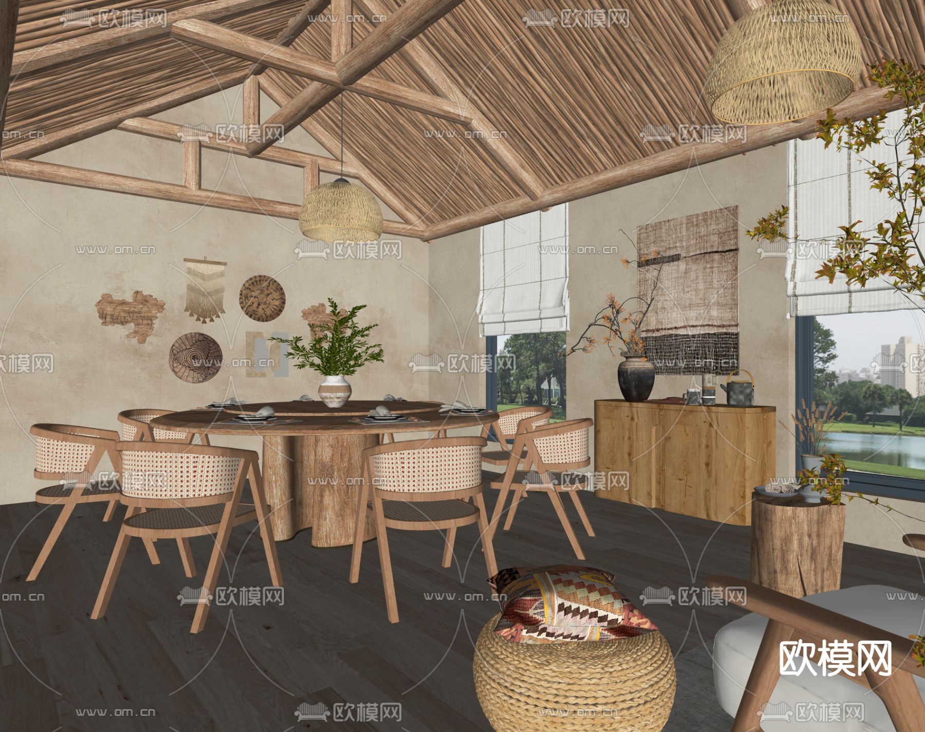 侘寂民宿 餐厅su模型下载（渲染图1）