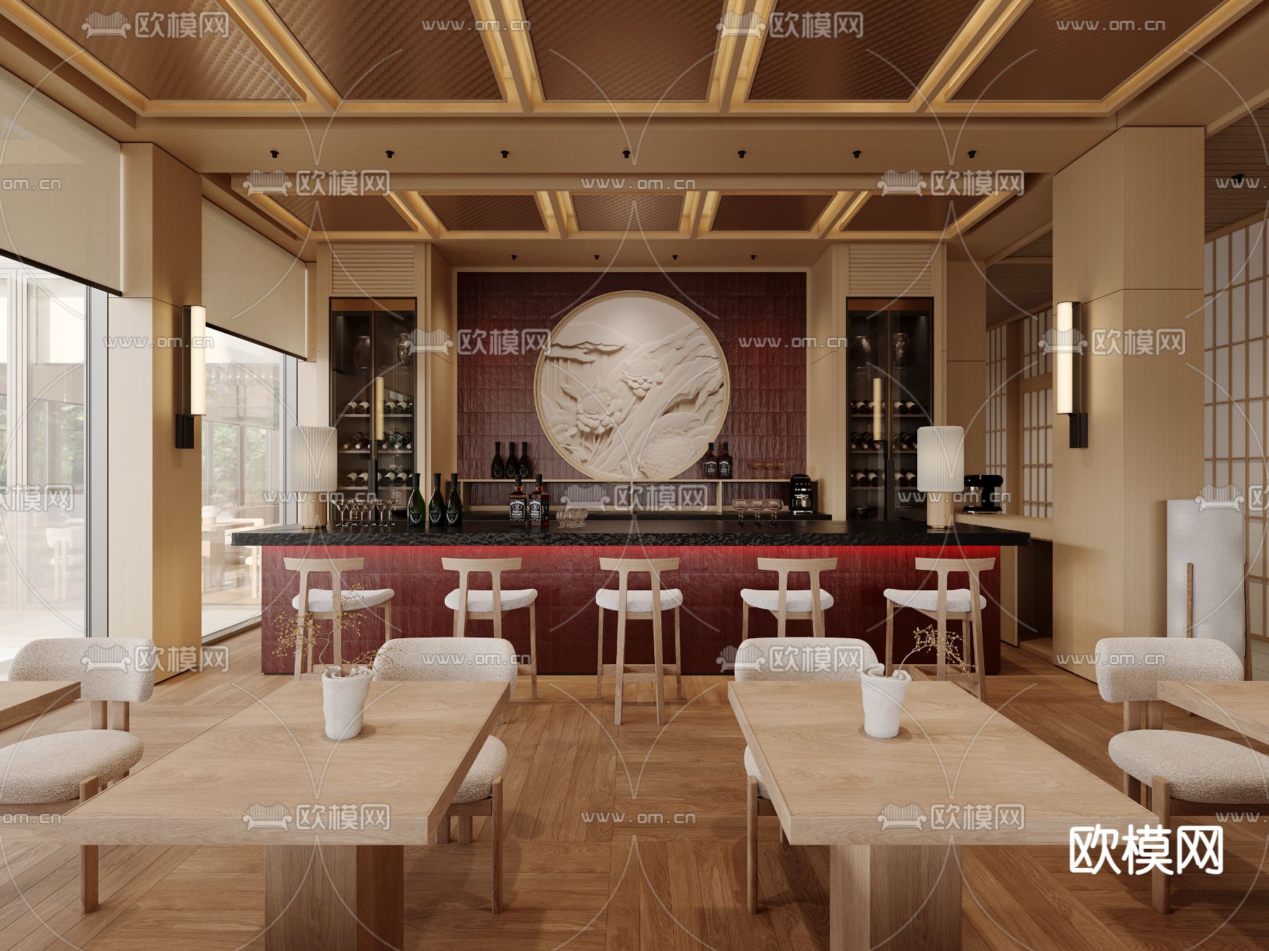 日式料理餐厅3d模型下载（渲染图1）