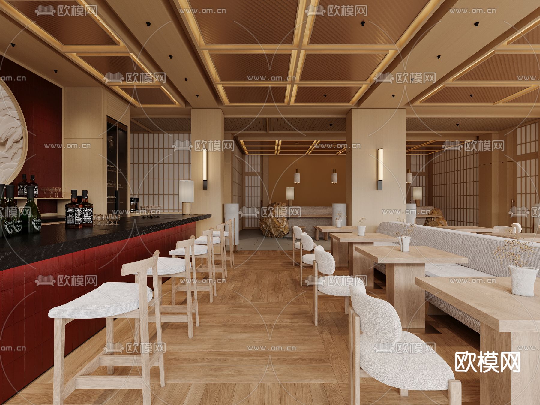 日式料理餐厅3d模型下载（渲染图2）