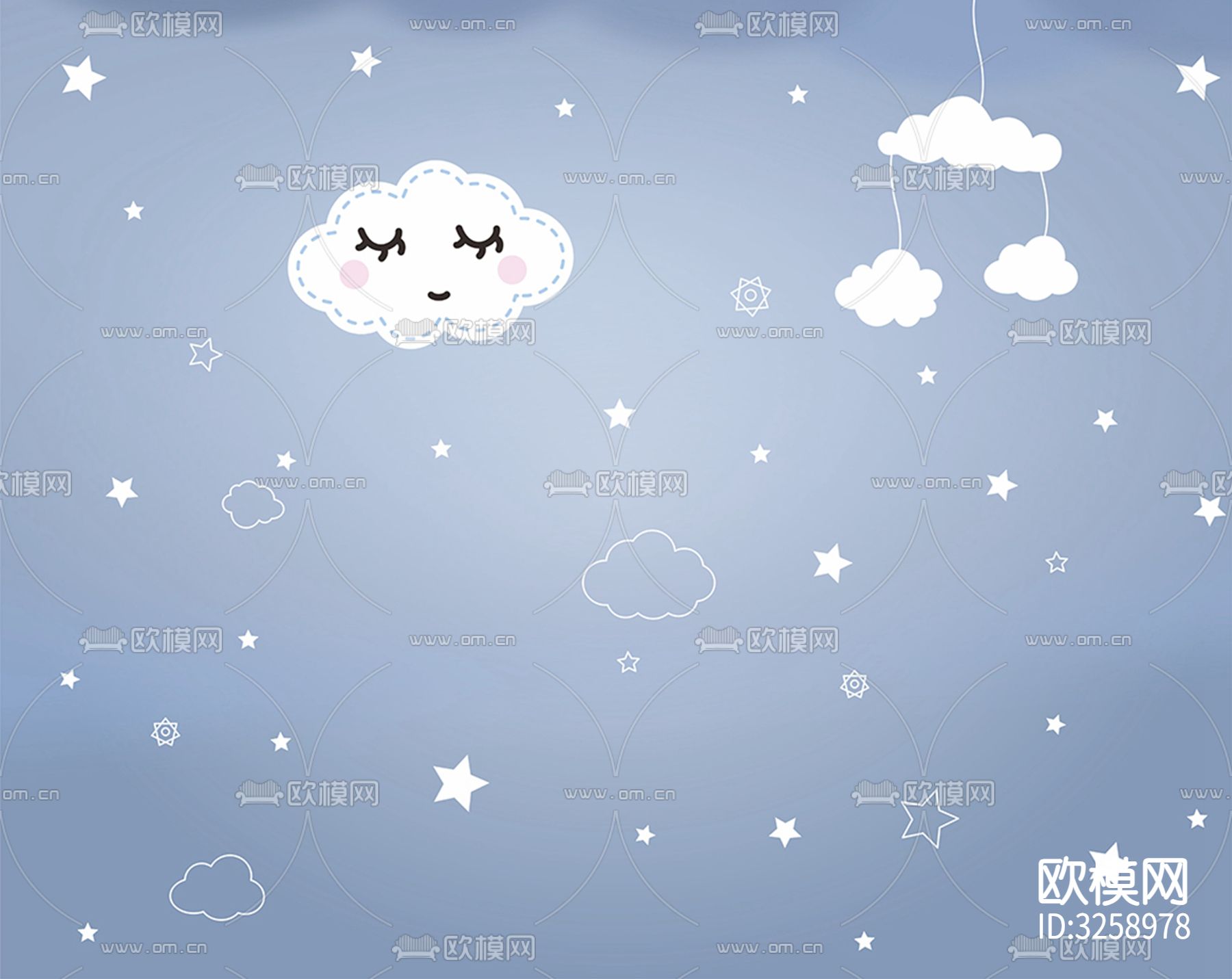 儿童房卡通壁纸贴图下载（渲染图1）