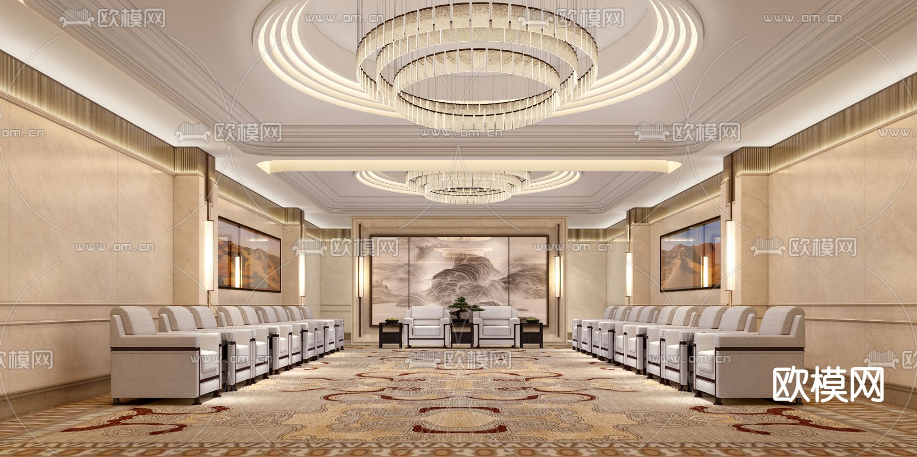 中式接待室 会客室3d模型下载