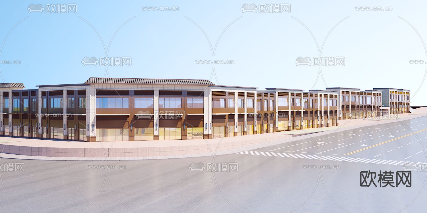 现代商业街su模型下载（渲染图2）