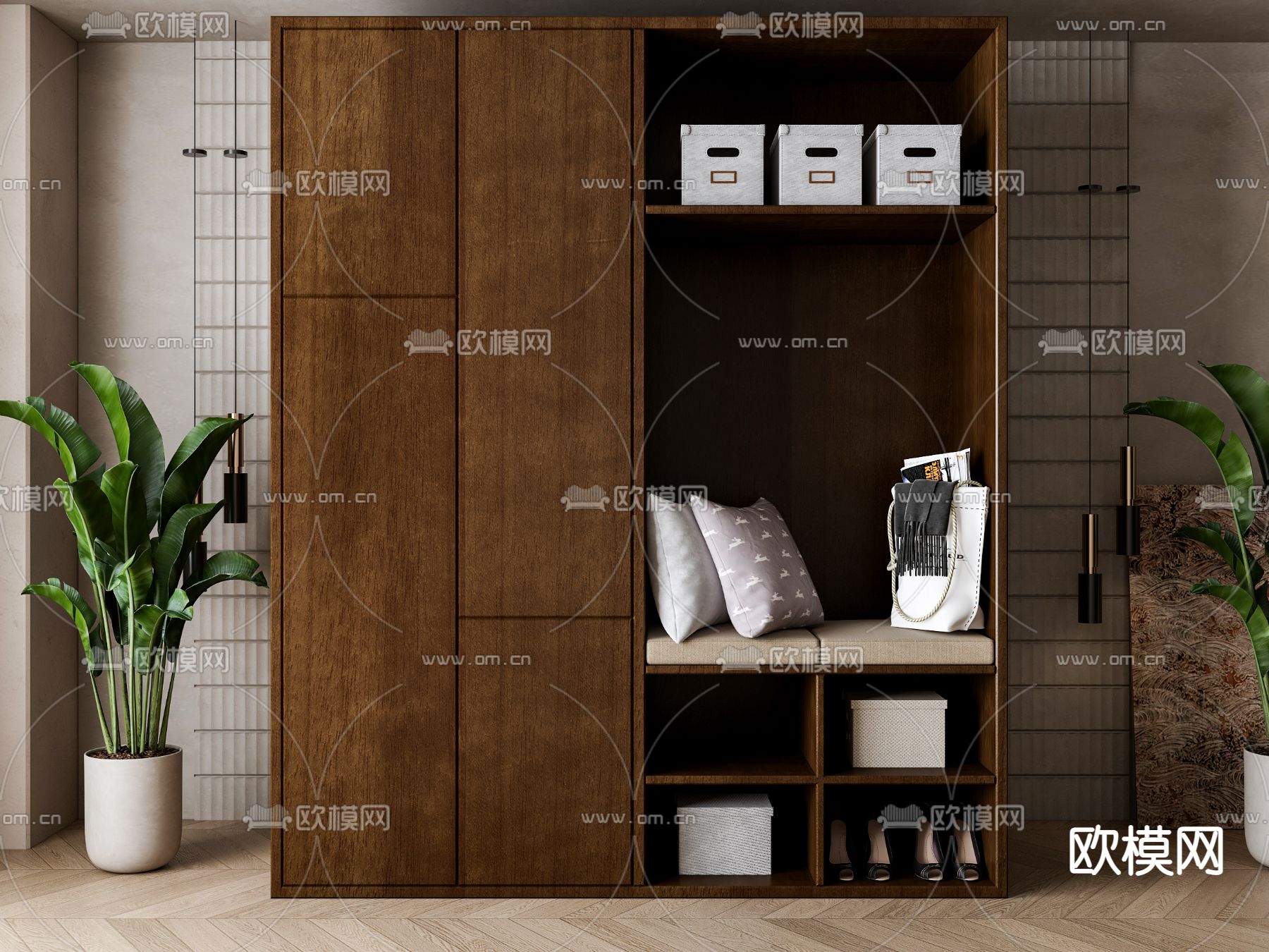 美式入户鞋柜3d模型下载