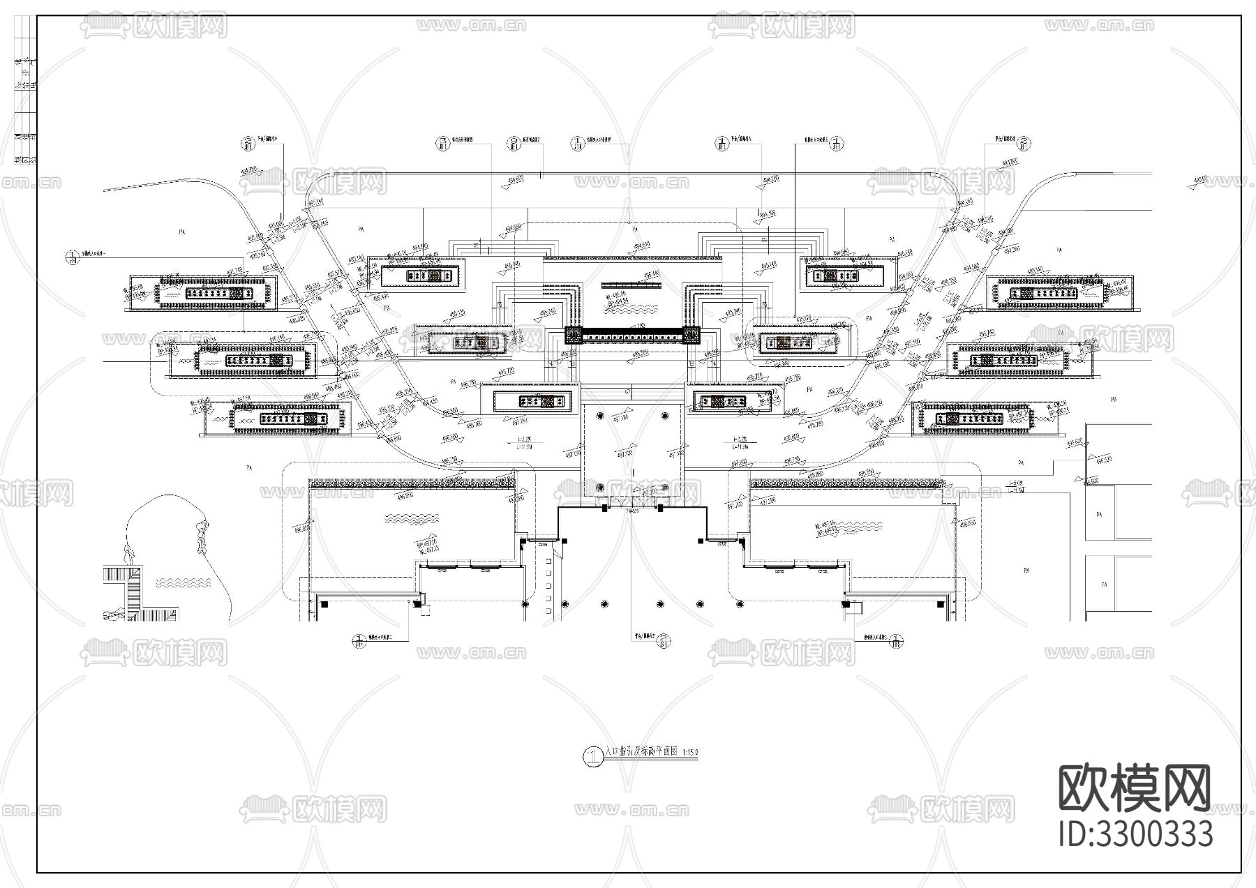 小区入口cad平面图下载（渲染图1）