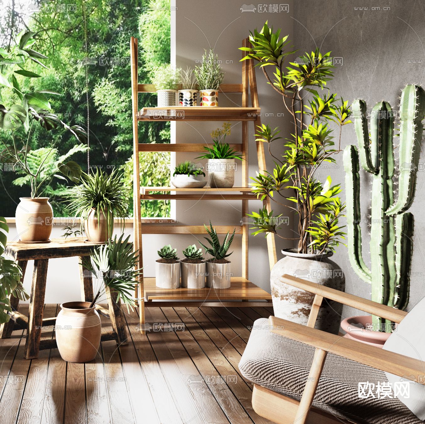 侘寂风别墅阳台su模型下载（渲染图2）