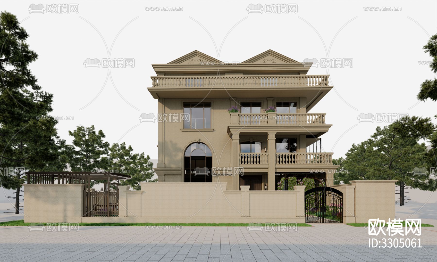 欧式建筑CAD施工图下载（渲染图2）