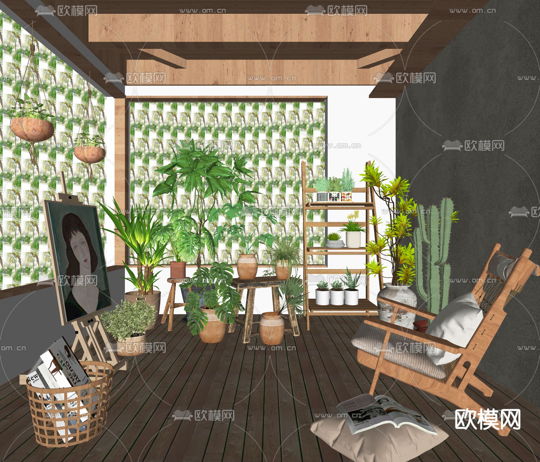 侘寂风别墅阳台su模型下载（渲染图1）