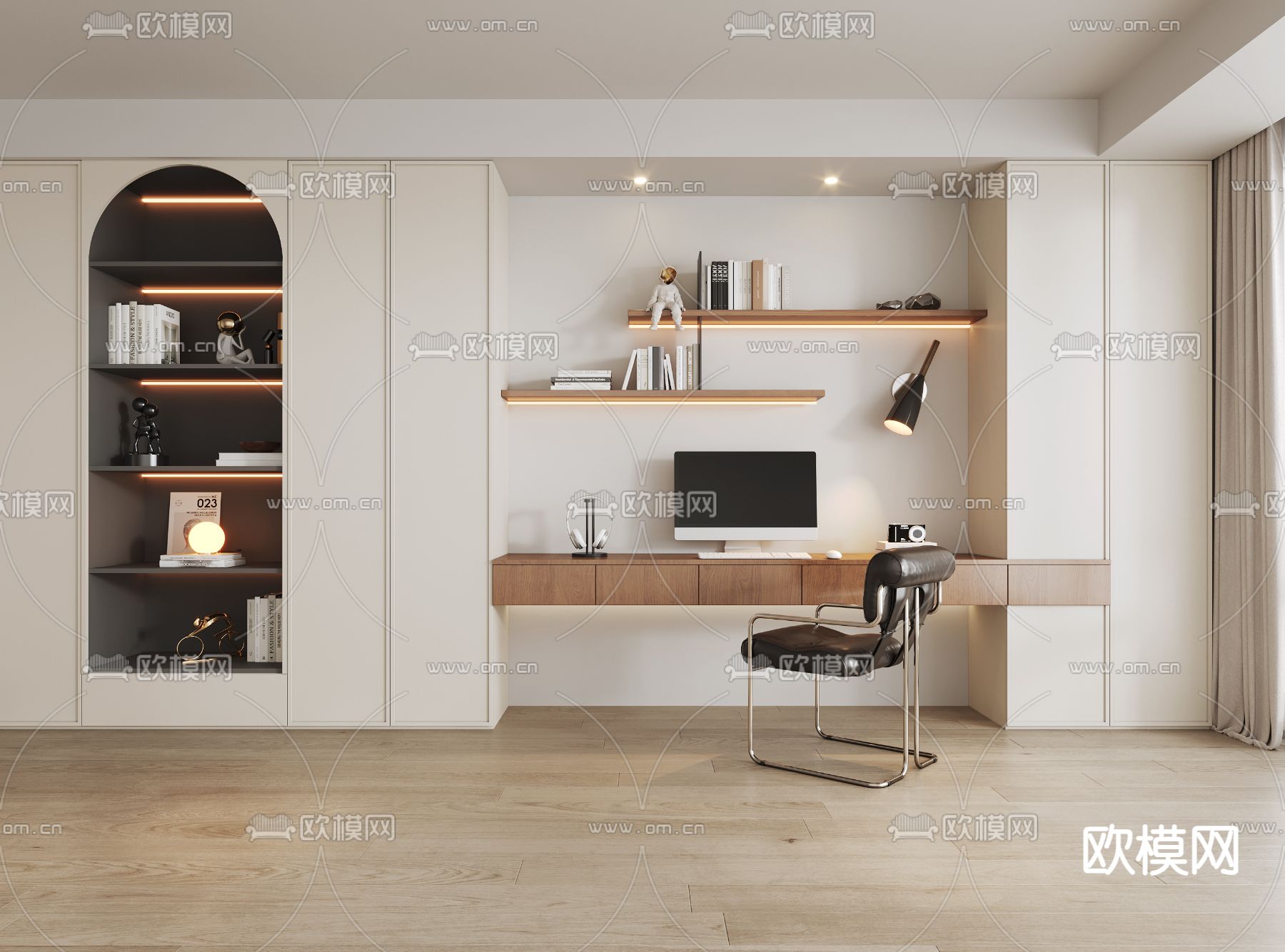 书柜 一体柜3d模型下载