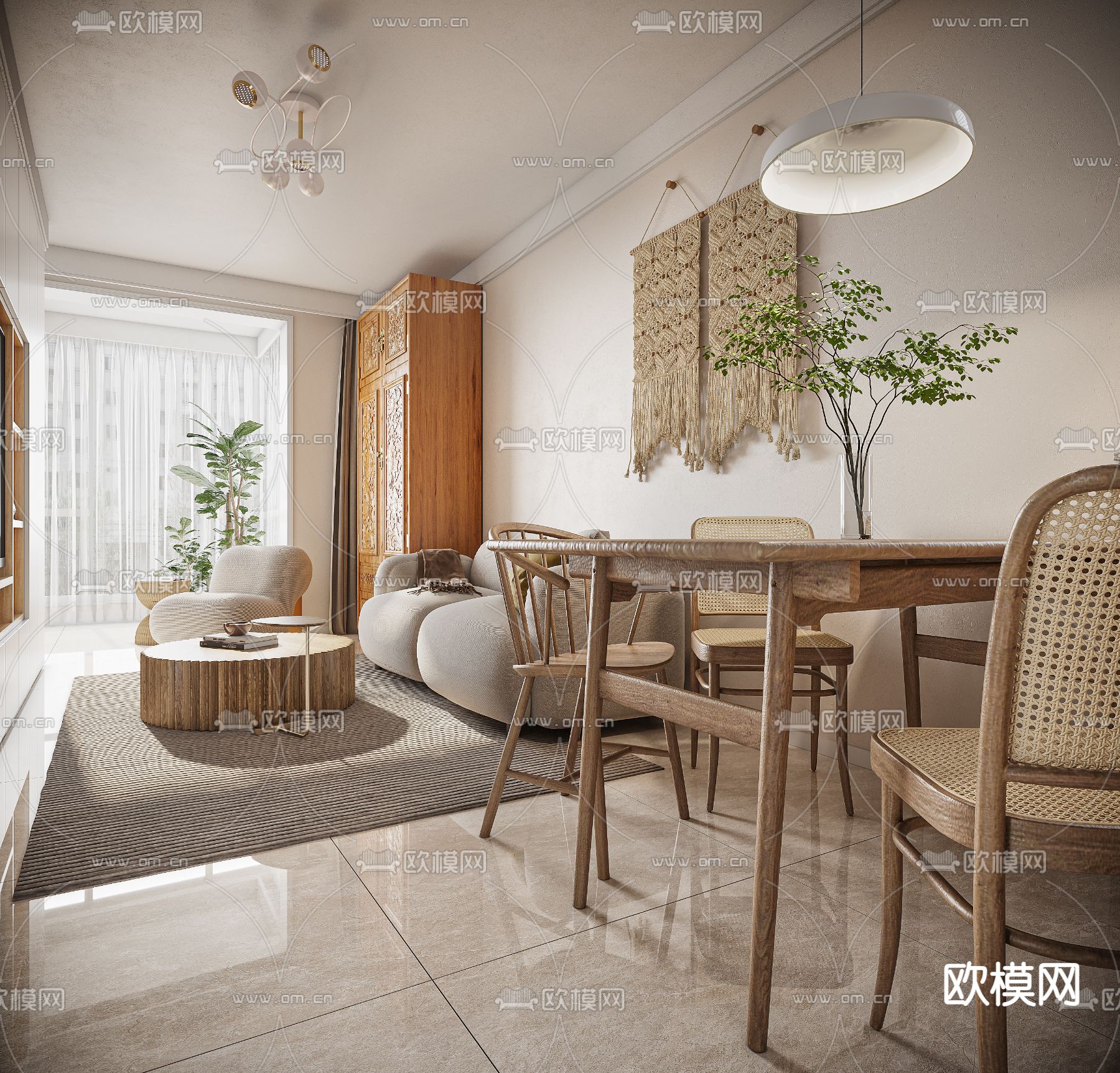 北欧客餐厅3d模型下载（渲染图2）