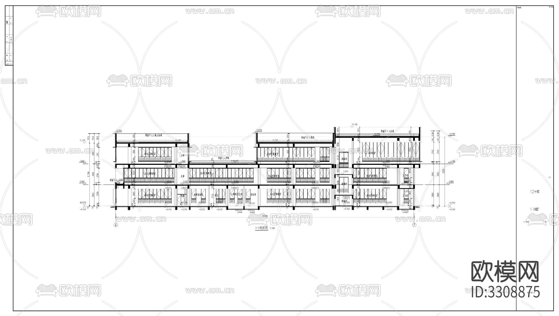 幼儿园建筑cad立面图下载（渲染图3）