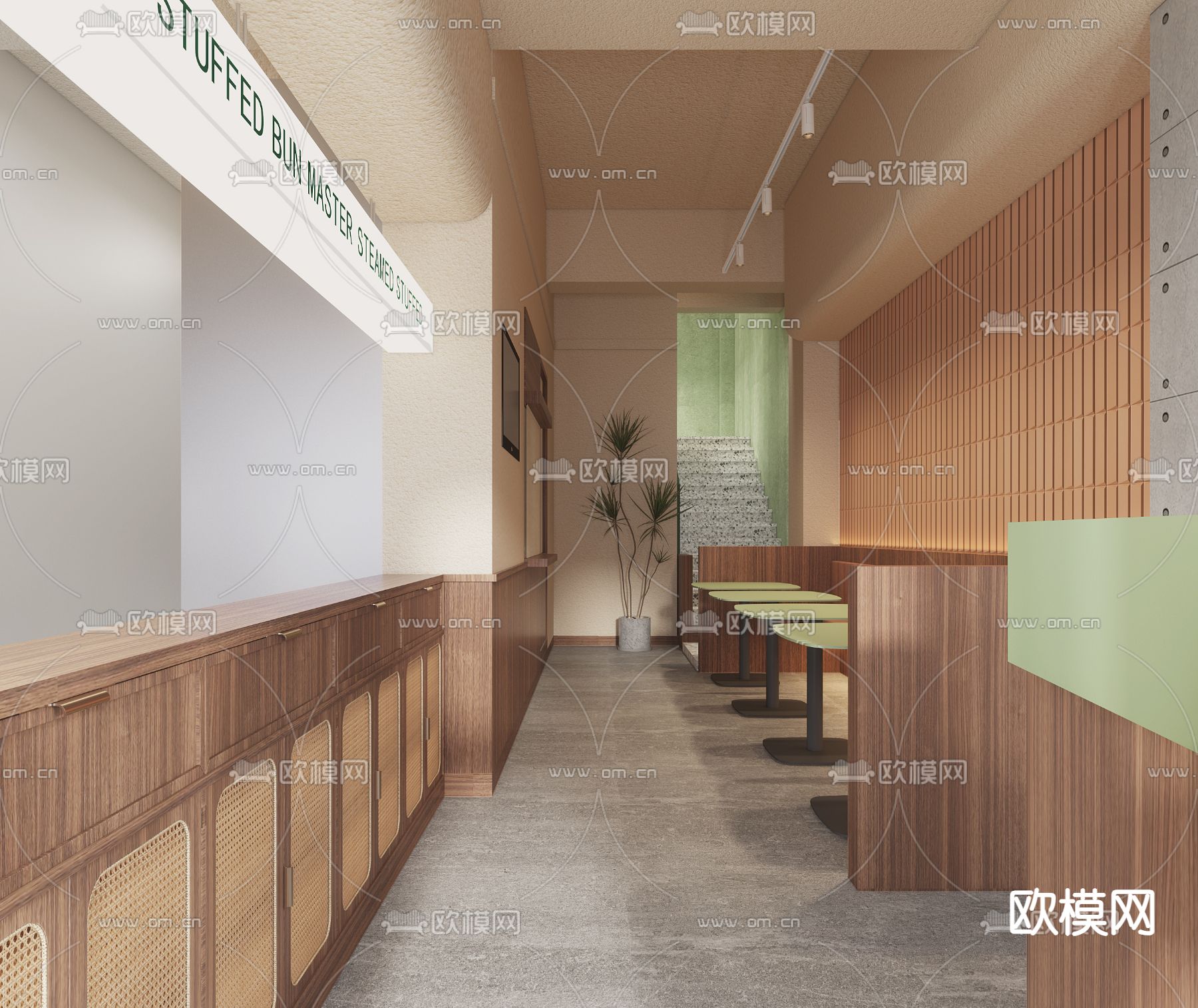 包点店门头 快餐店3d模型下载（渲染图2）