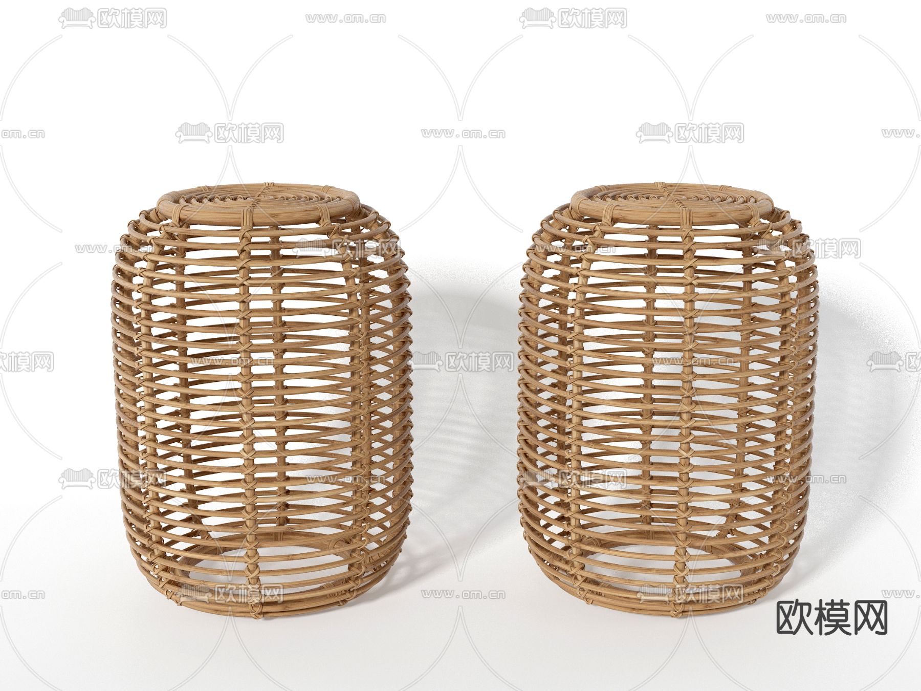 自然风 竹编 收纳筐3d模型下载